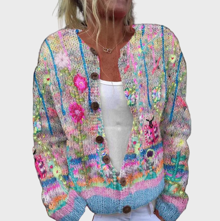 Elegant knitted vest with floral pattern