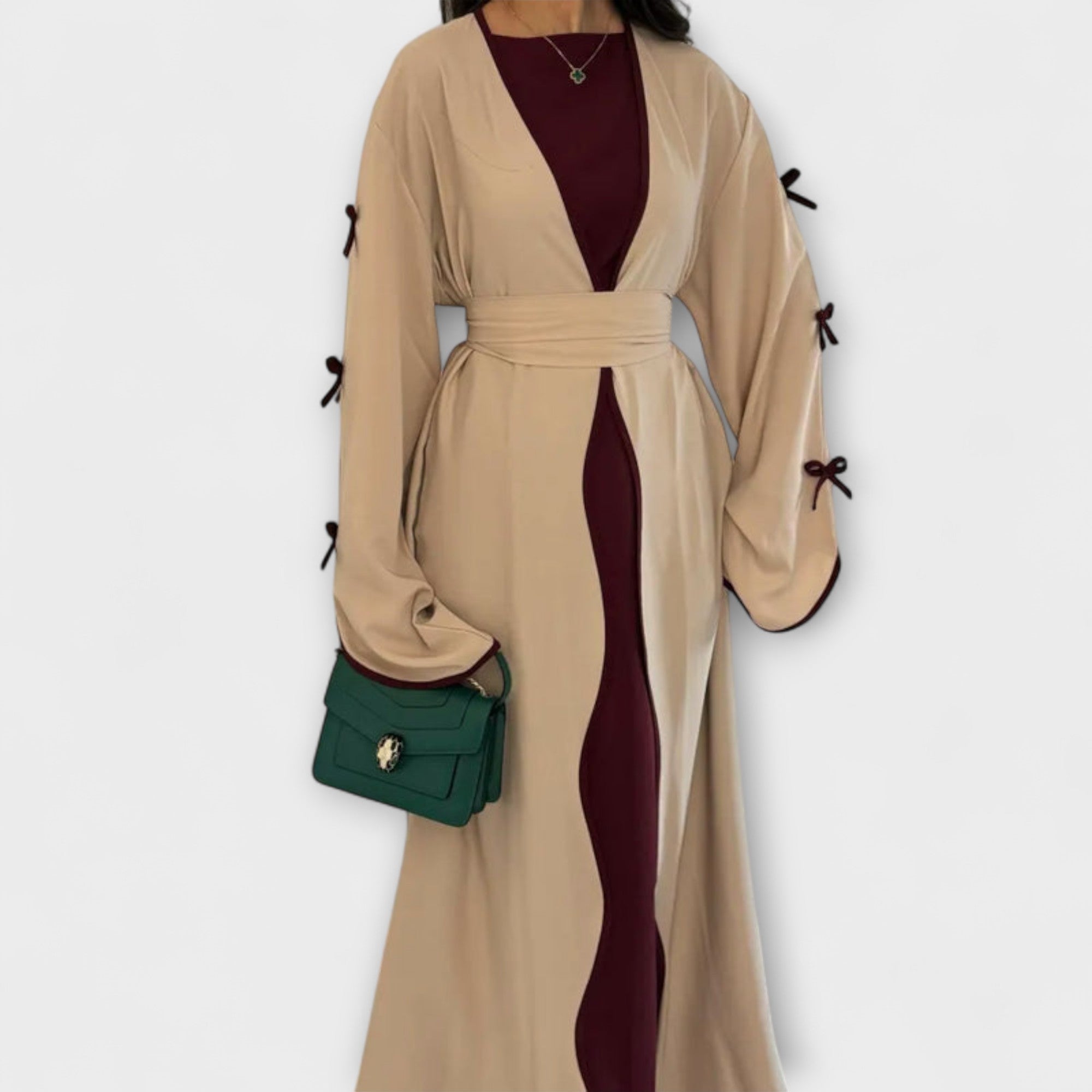 Stylish Cardigan and Dress Combination with Striped Decoration