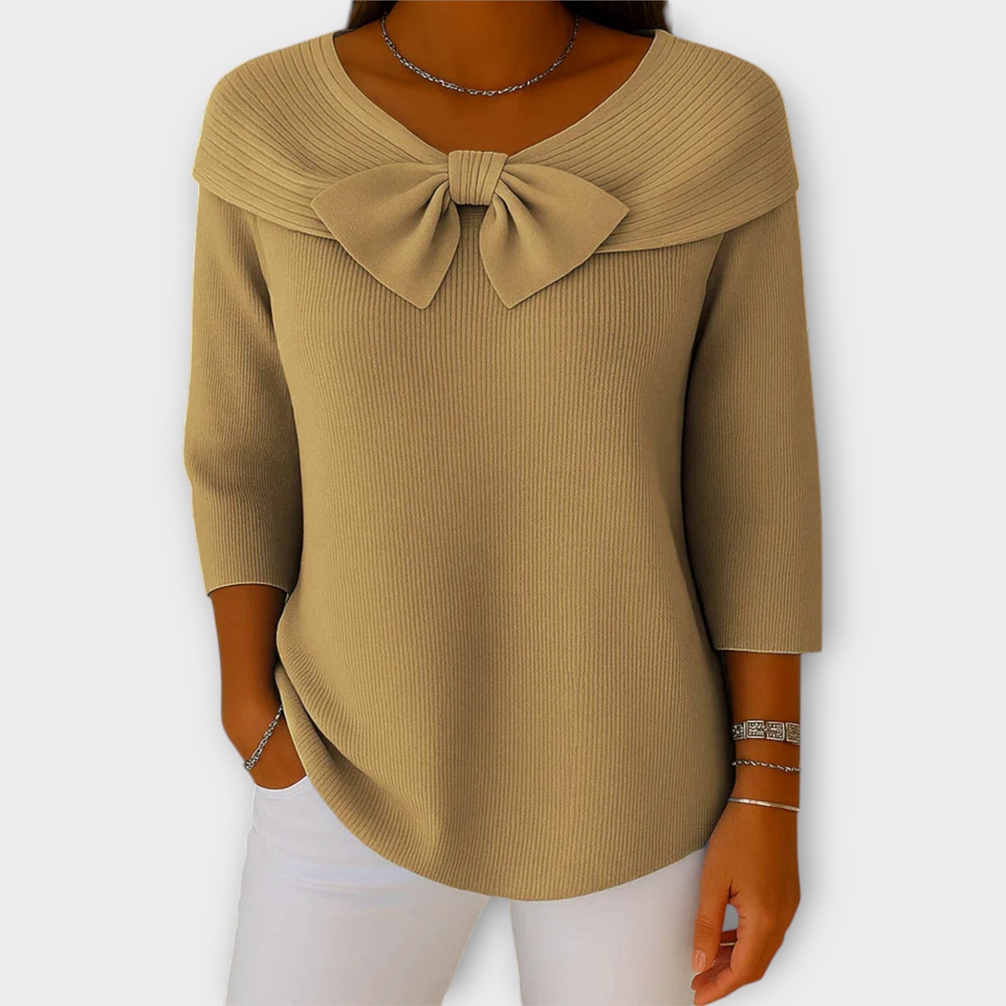Bow-Detailed Off-Shoulder Knit Top