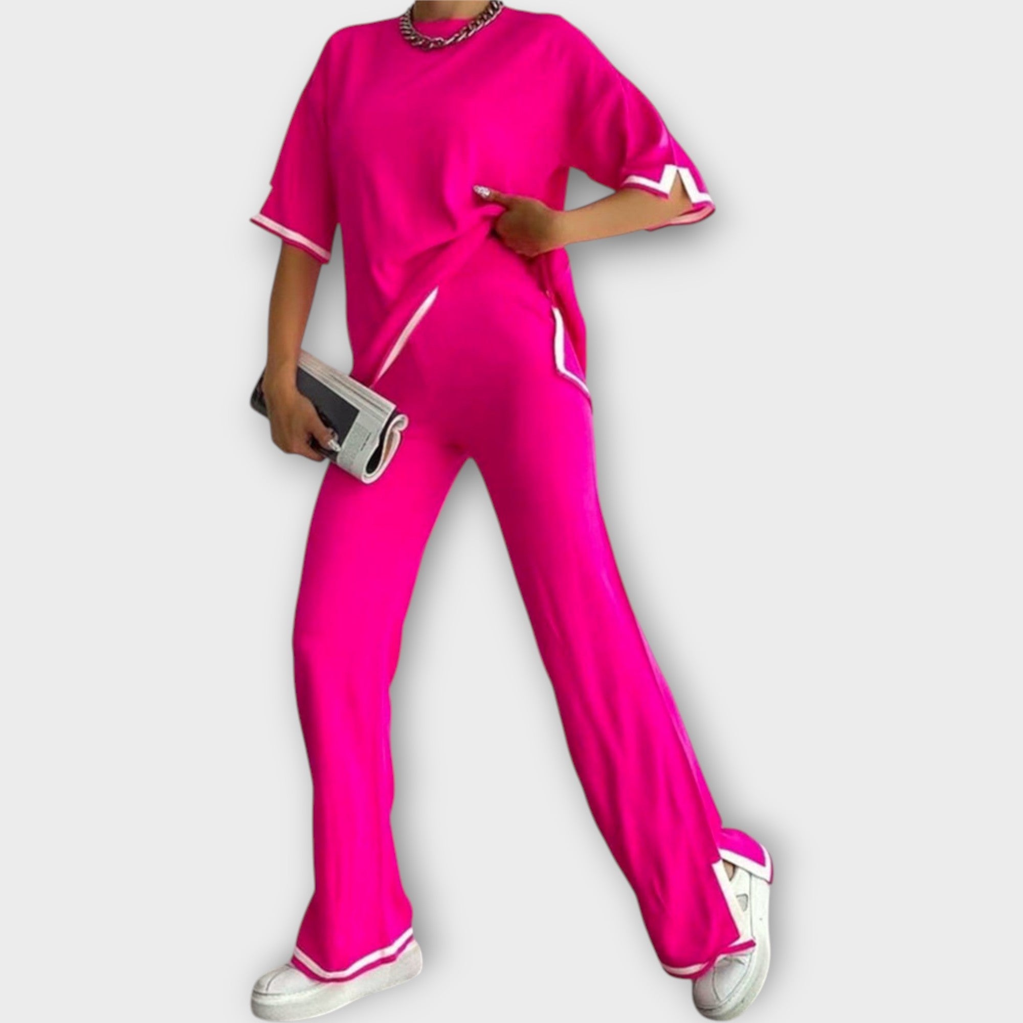 Lühikeste varrukatega kootud komplekt laia lõikega