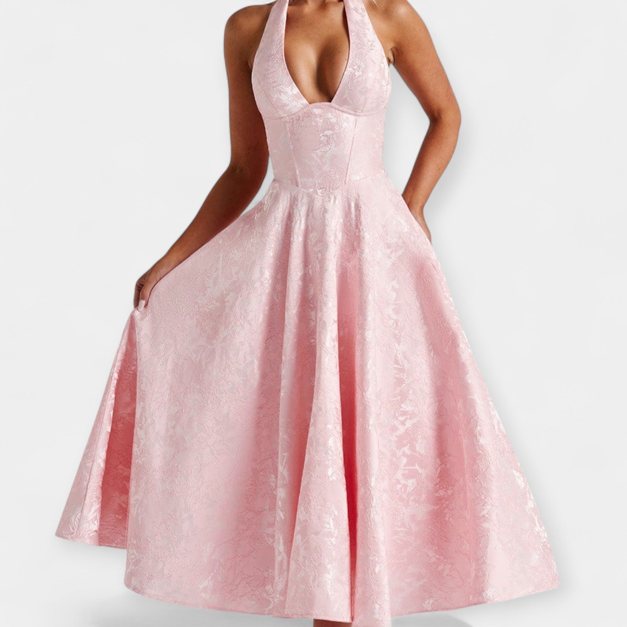 Midi Dress with Open Back and Stylish Corset