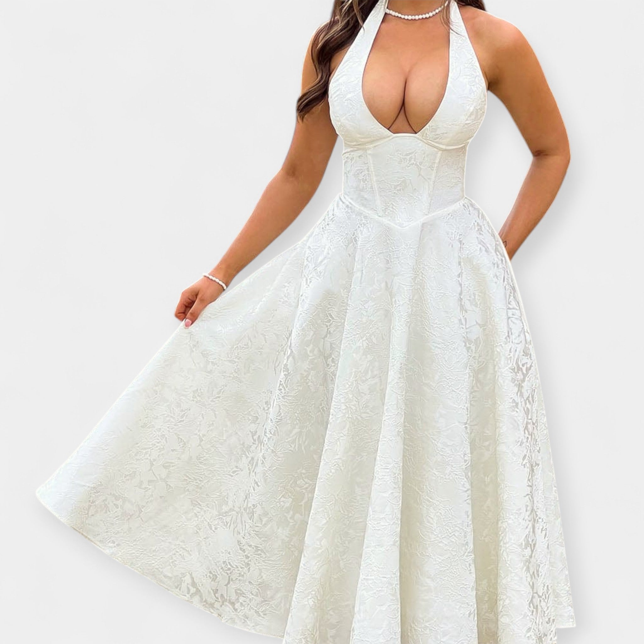 Midi Dress with Open Back and Stylish Corset