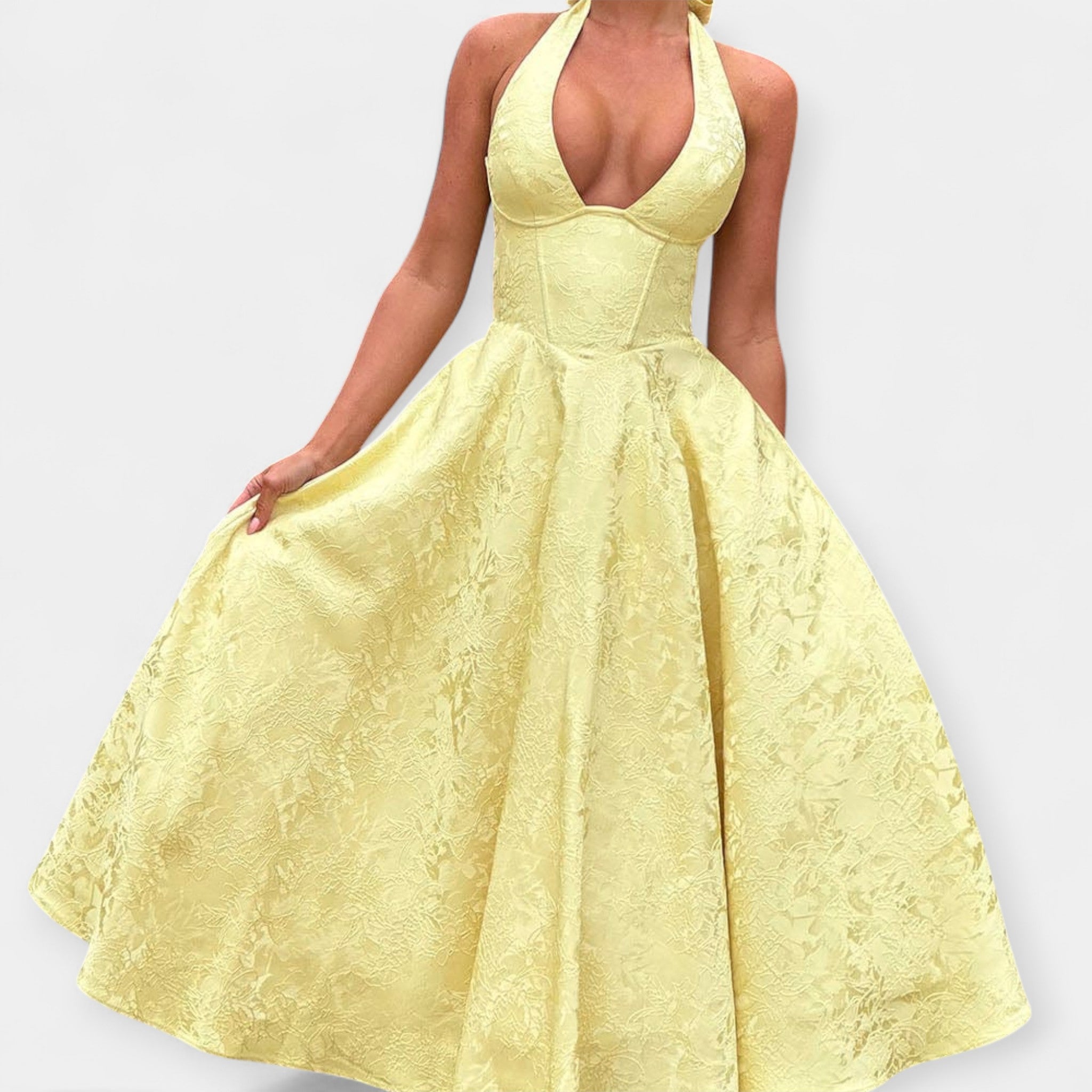 Midi Dress with Open Back and Stylish Corset