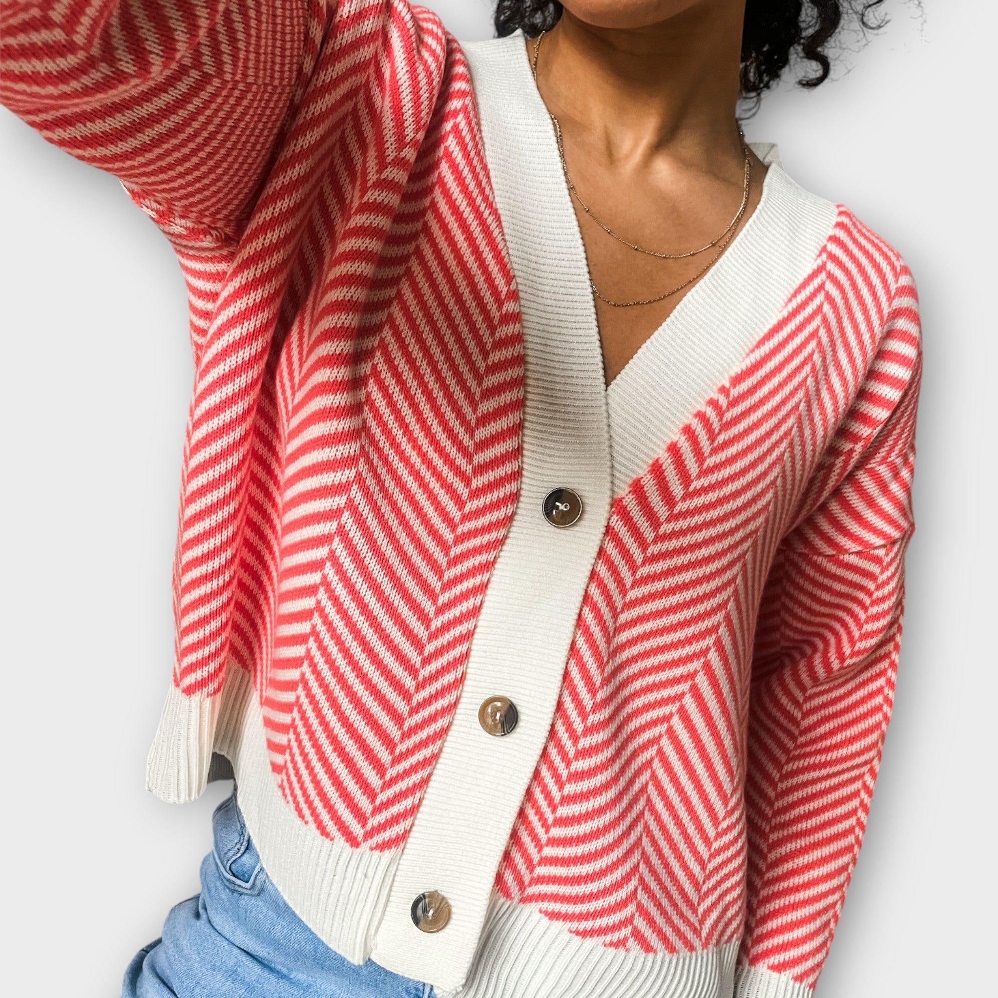 Chevron Knit Button Cardigan