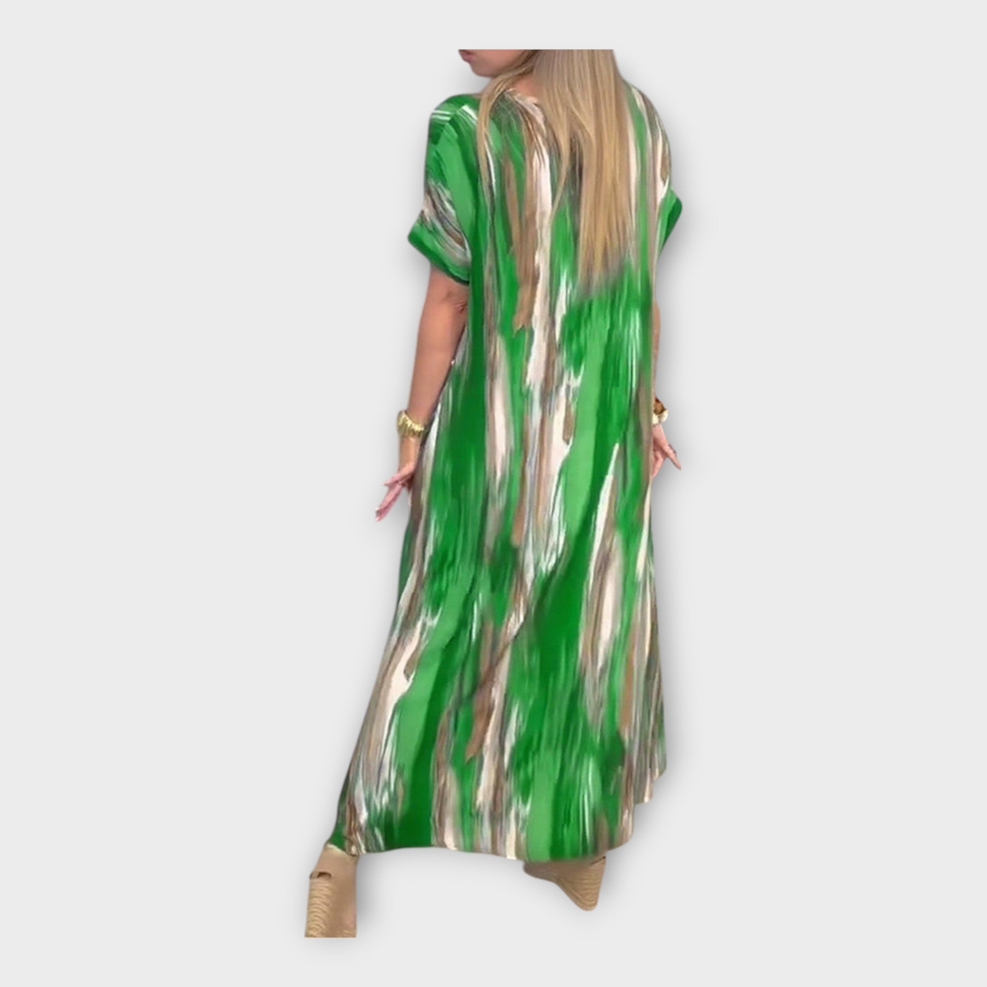 Long Kaftan with V Neckline and Wide Sleeves