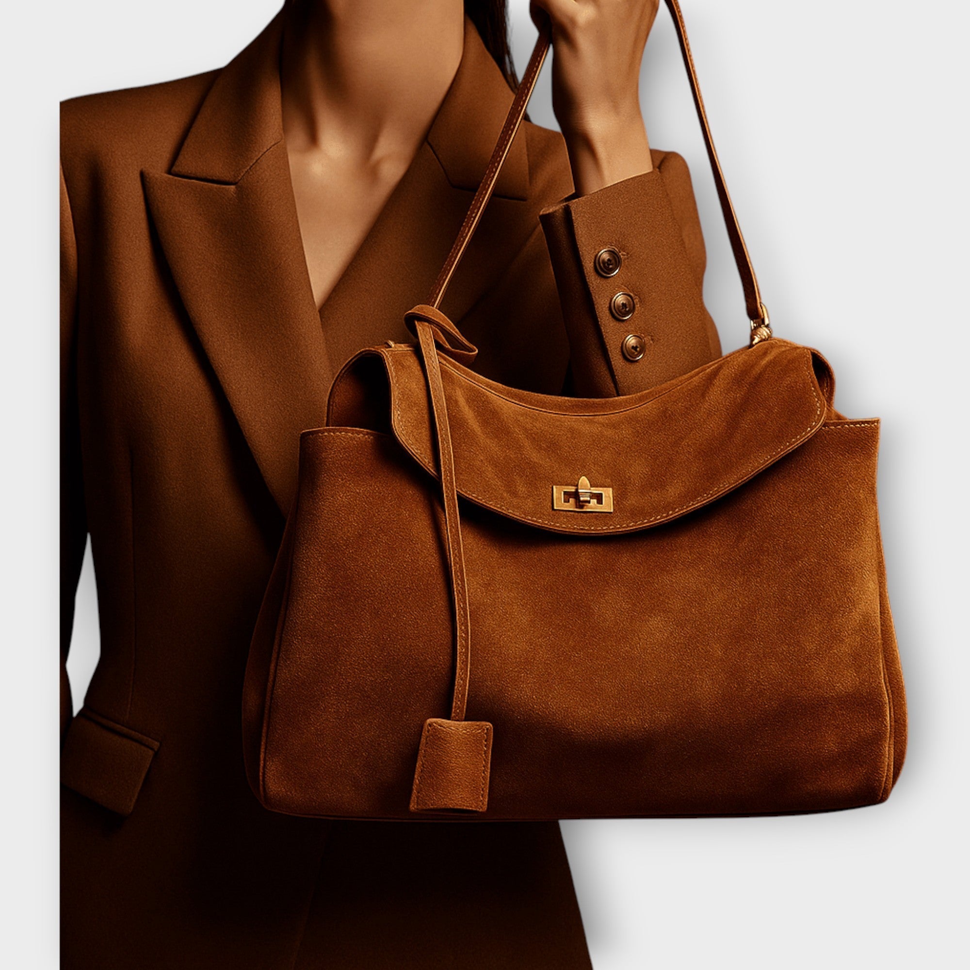 Genuine Suede Shoulder Bag with Full Grain Leather Lining