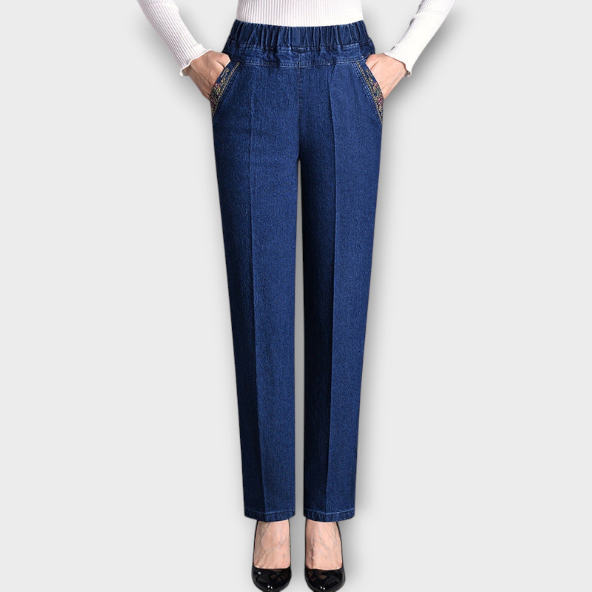Women's Jeans with Side Pockets and Elastic Waist