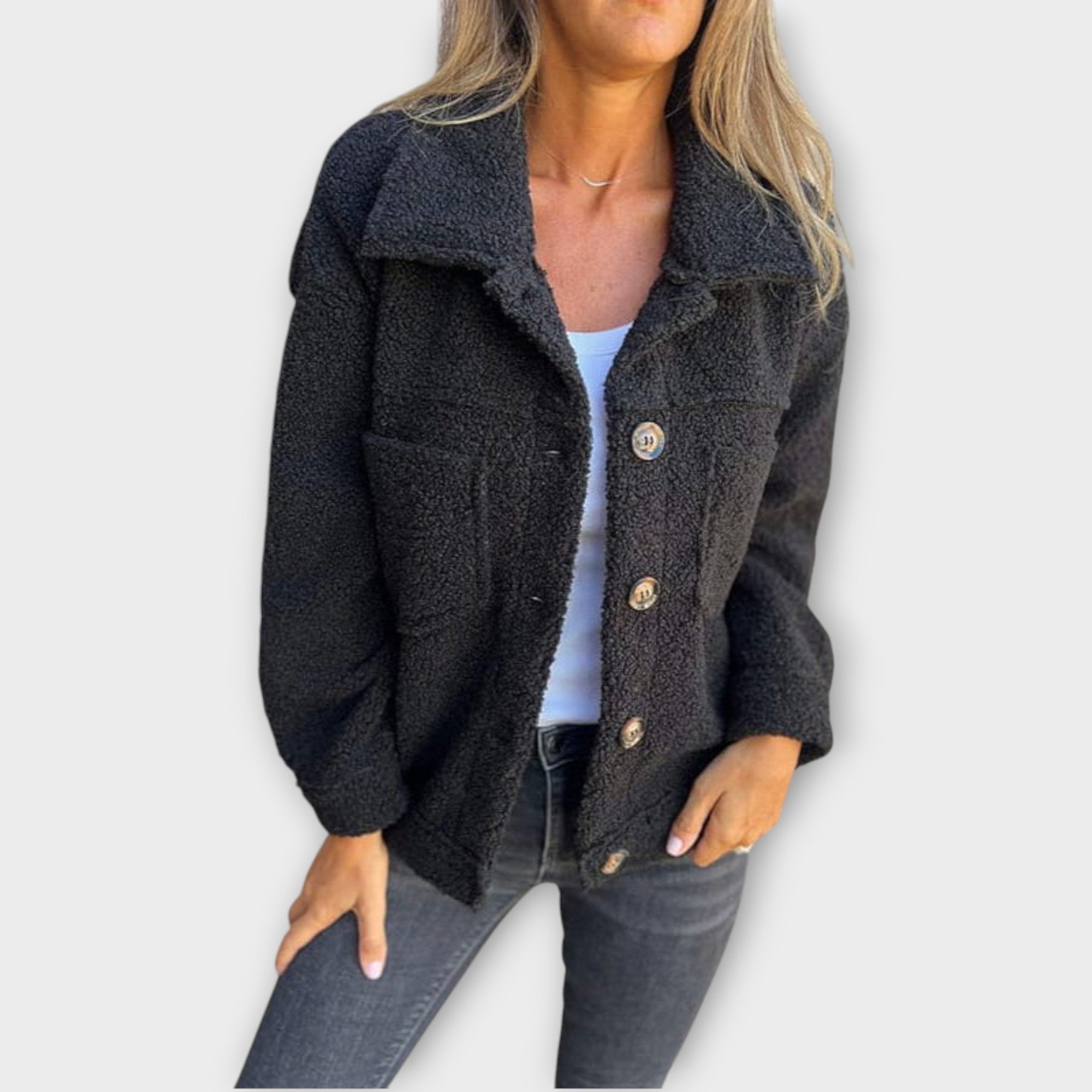 Cozy Charm Button-Front Sherpa Jacket