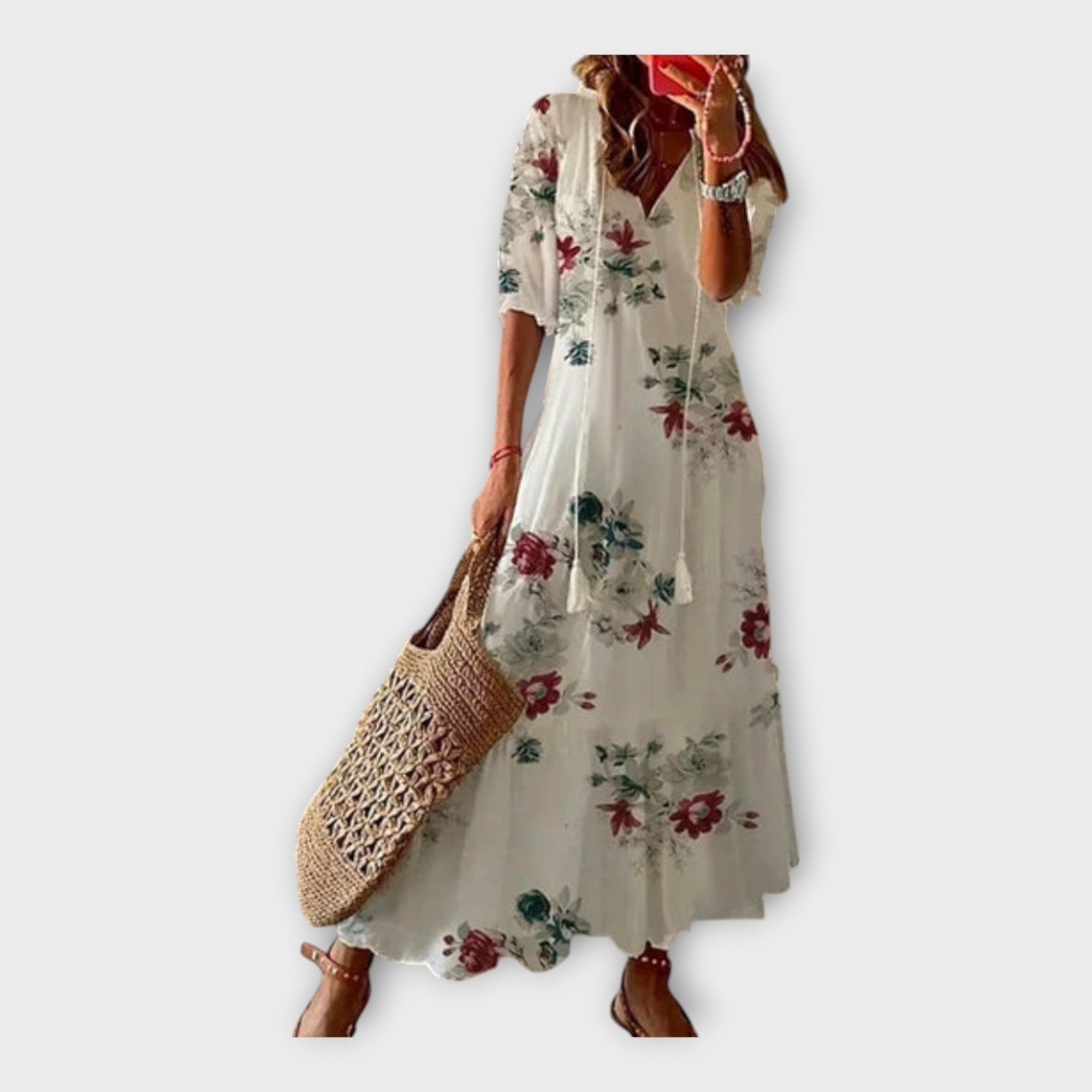 Vintage Dress with Embroidery and V Neckline