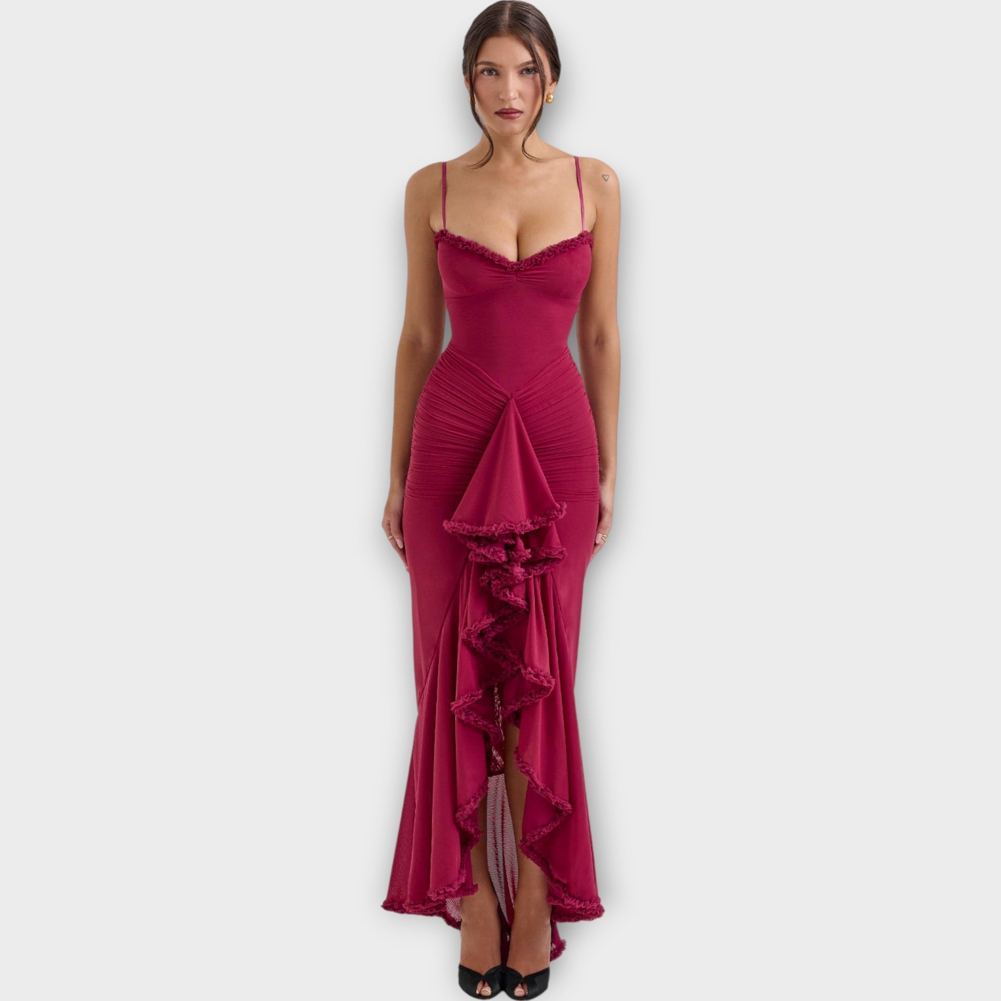 Elegant Ruffled Evening Gown