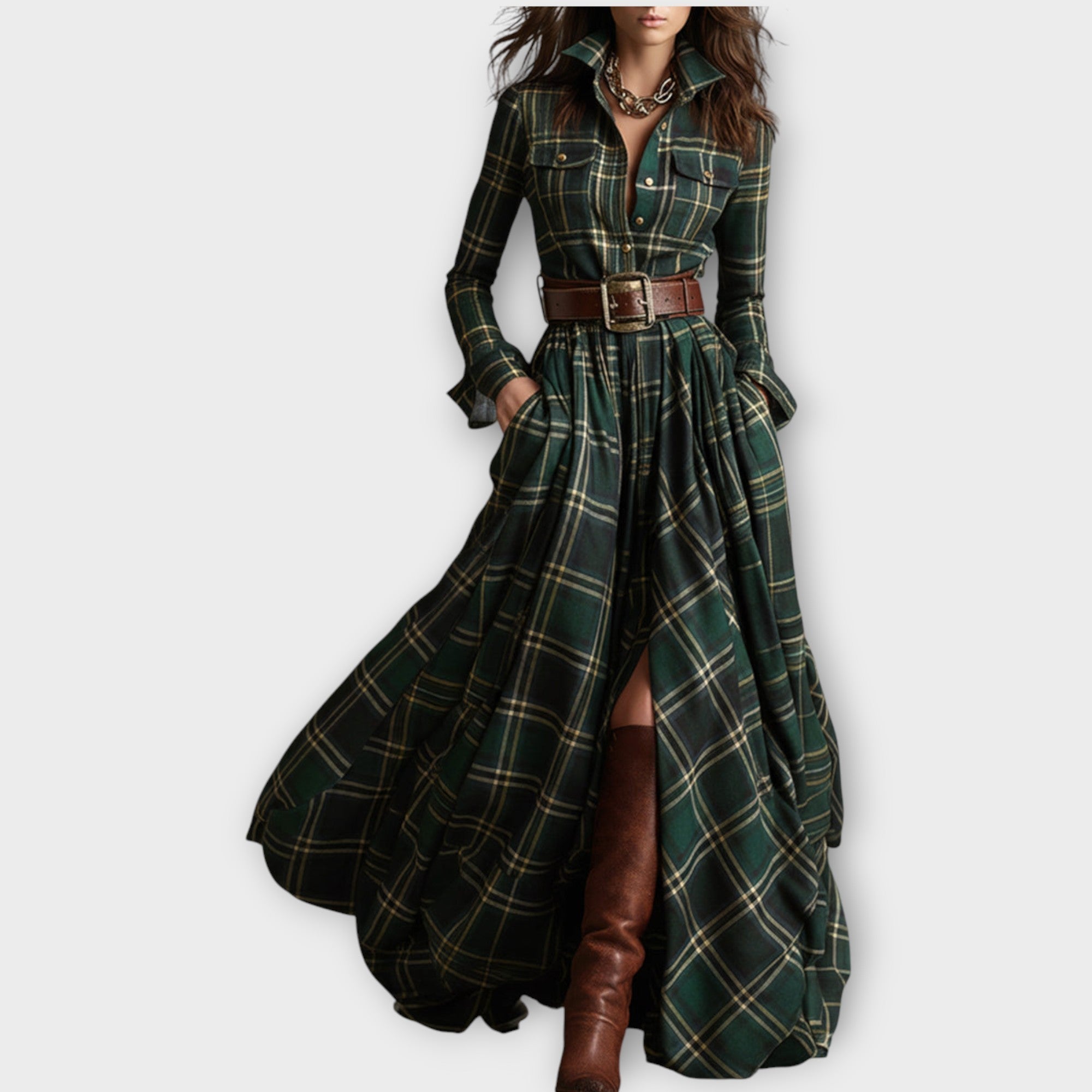 Retro Plaid Maxi Dress