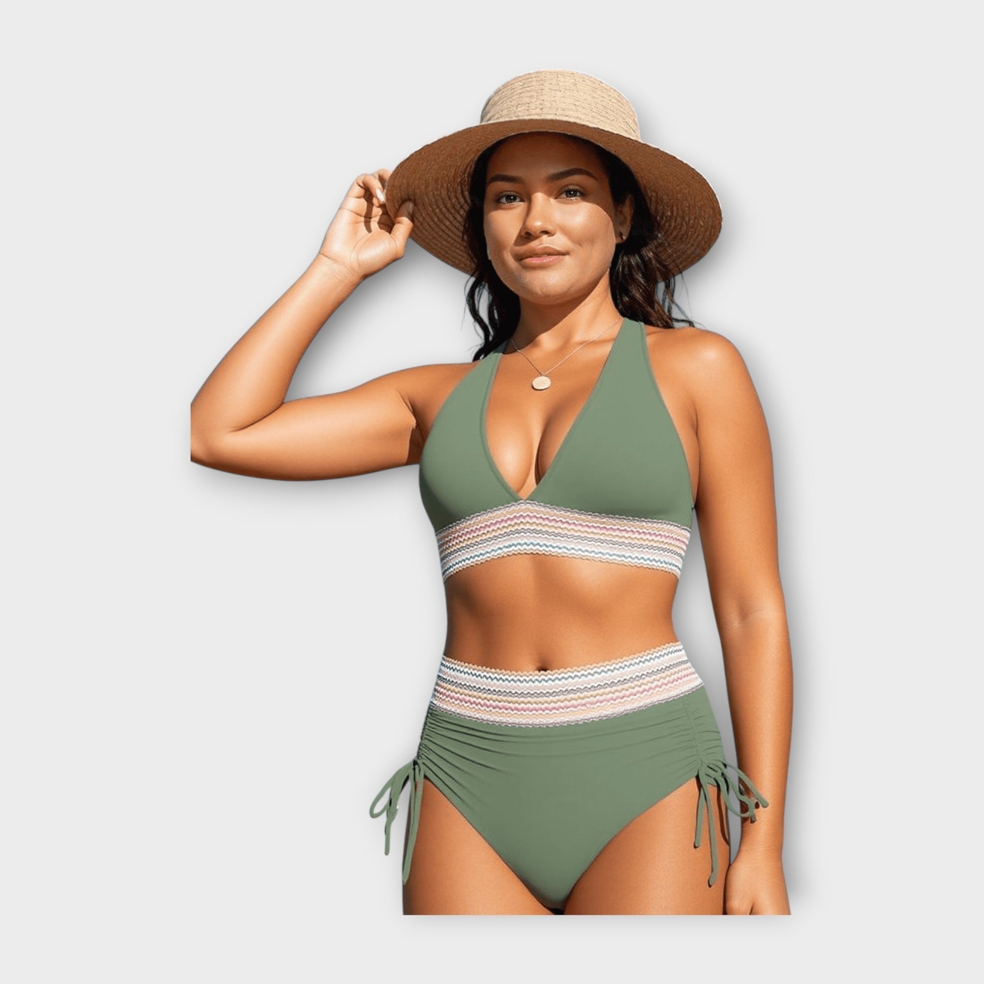 Bikini with Knitted Detail and High-Waisted Bottom