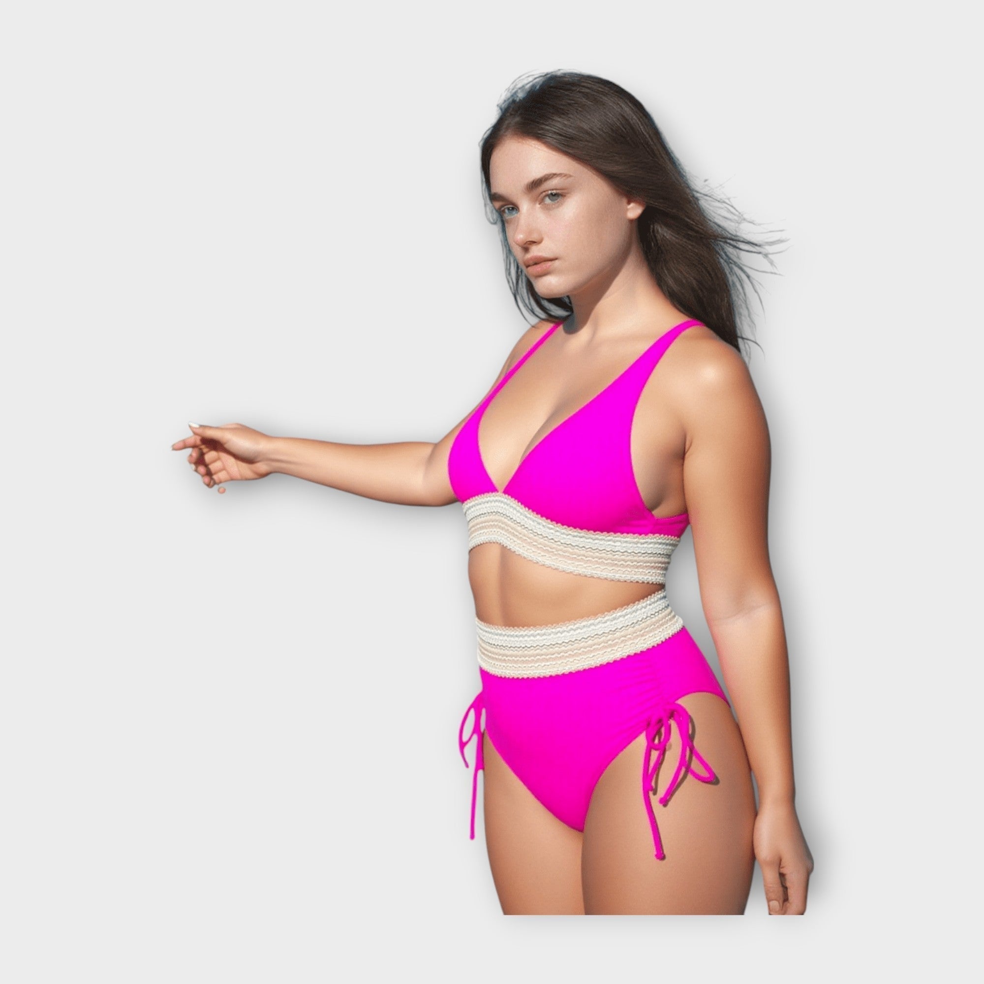 Bikini with Knitted Detail and High-Waisted Bottom