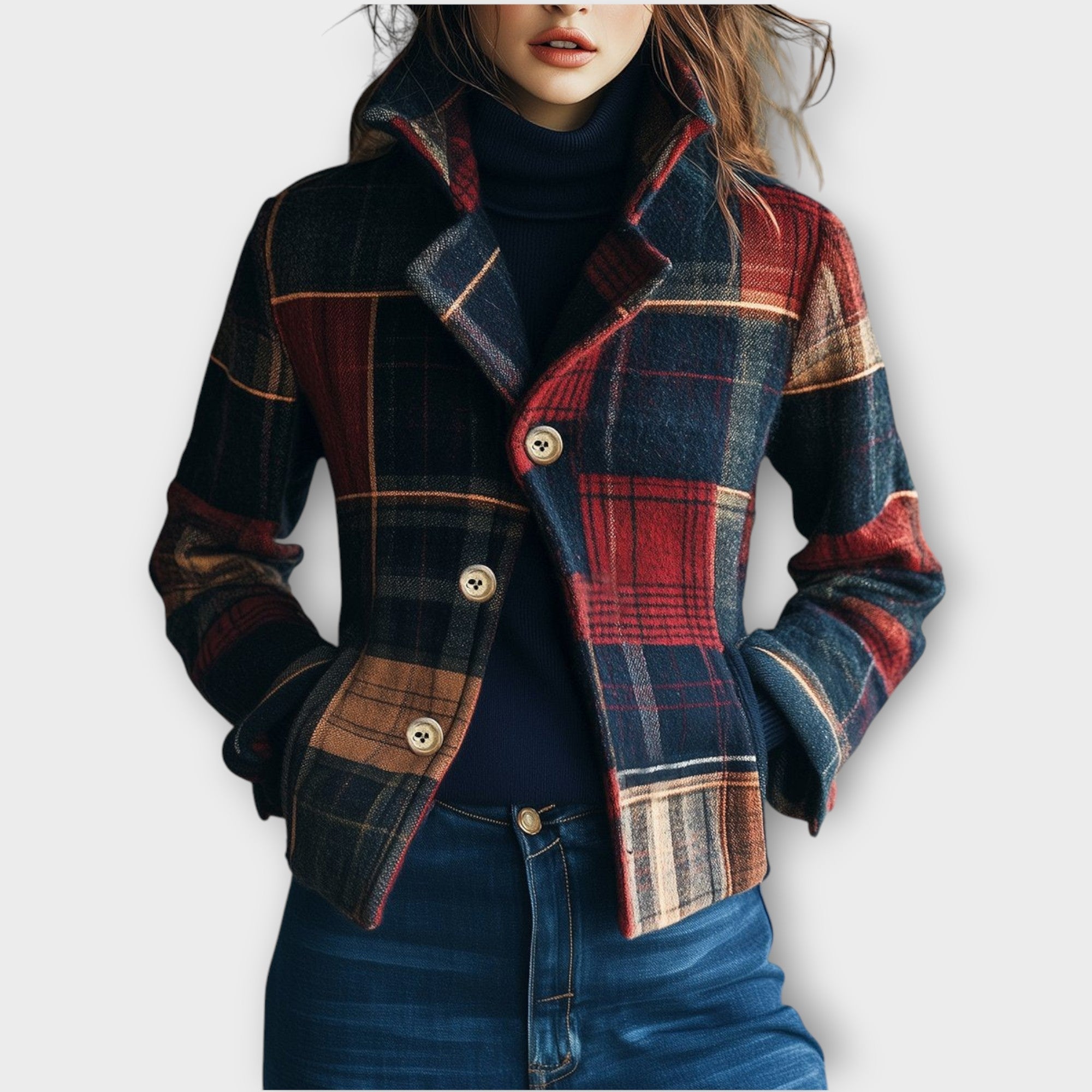 Chic Heritage Plaid Button Jacket