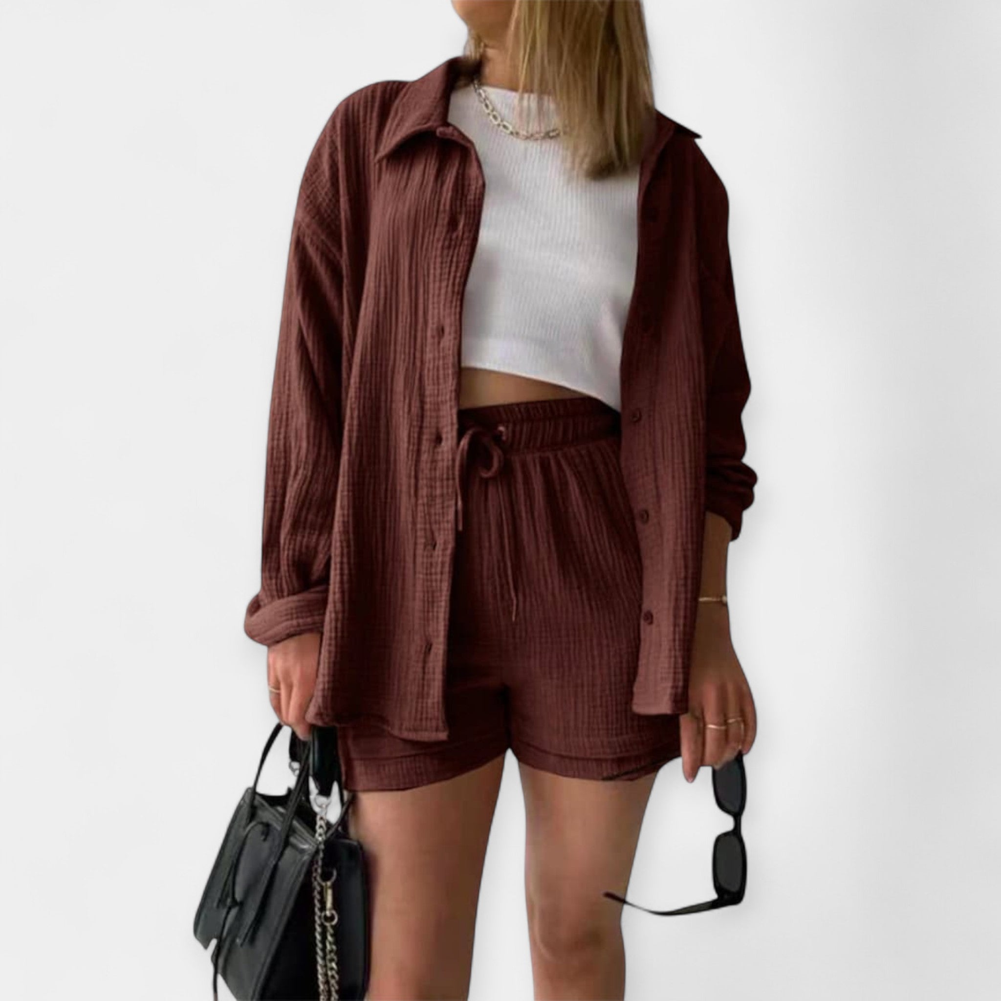 Two-tone summer top-shorts set
