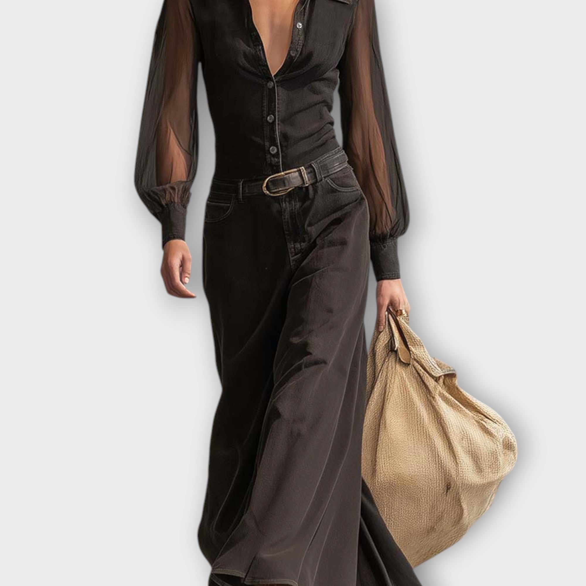 Vintage Western Denim Maxi Dress