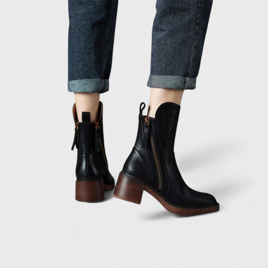 Classic Ankle Boots with Side Zipper and Block Heel