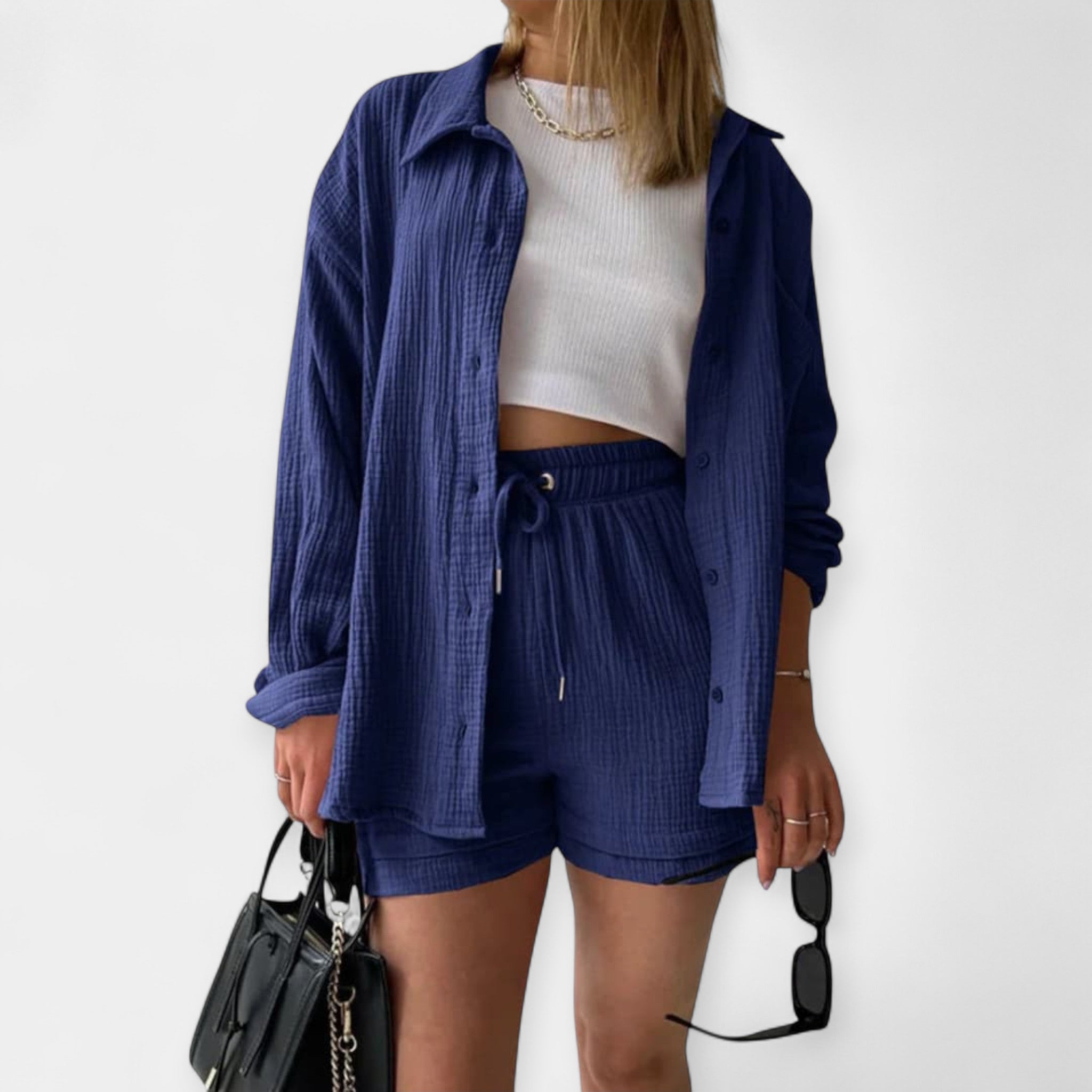 Two-tone summer top-shorts set