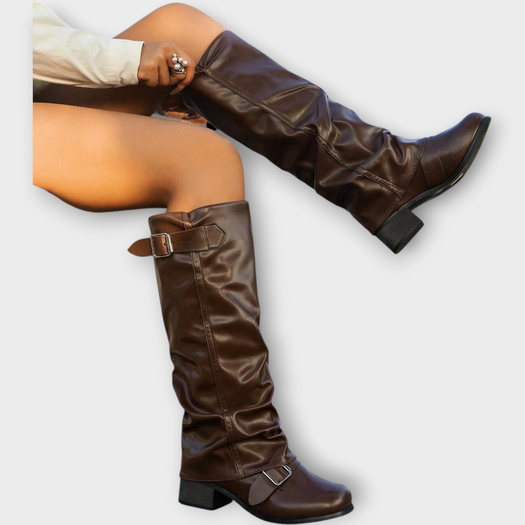 Knee-High Buckle Leather Boots