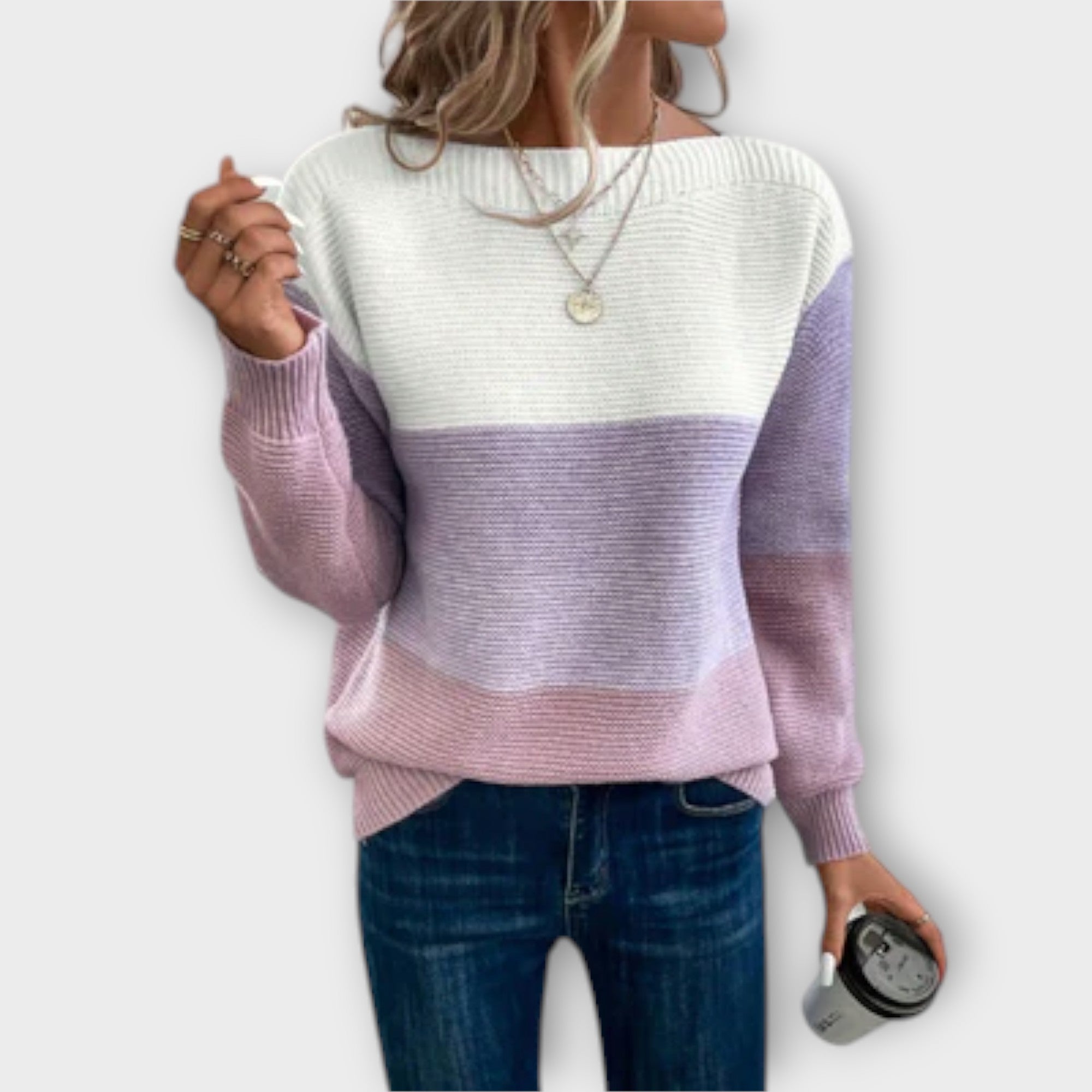 Clara - Elegant Tri-Colour Patchwork Sweater