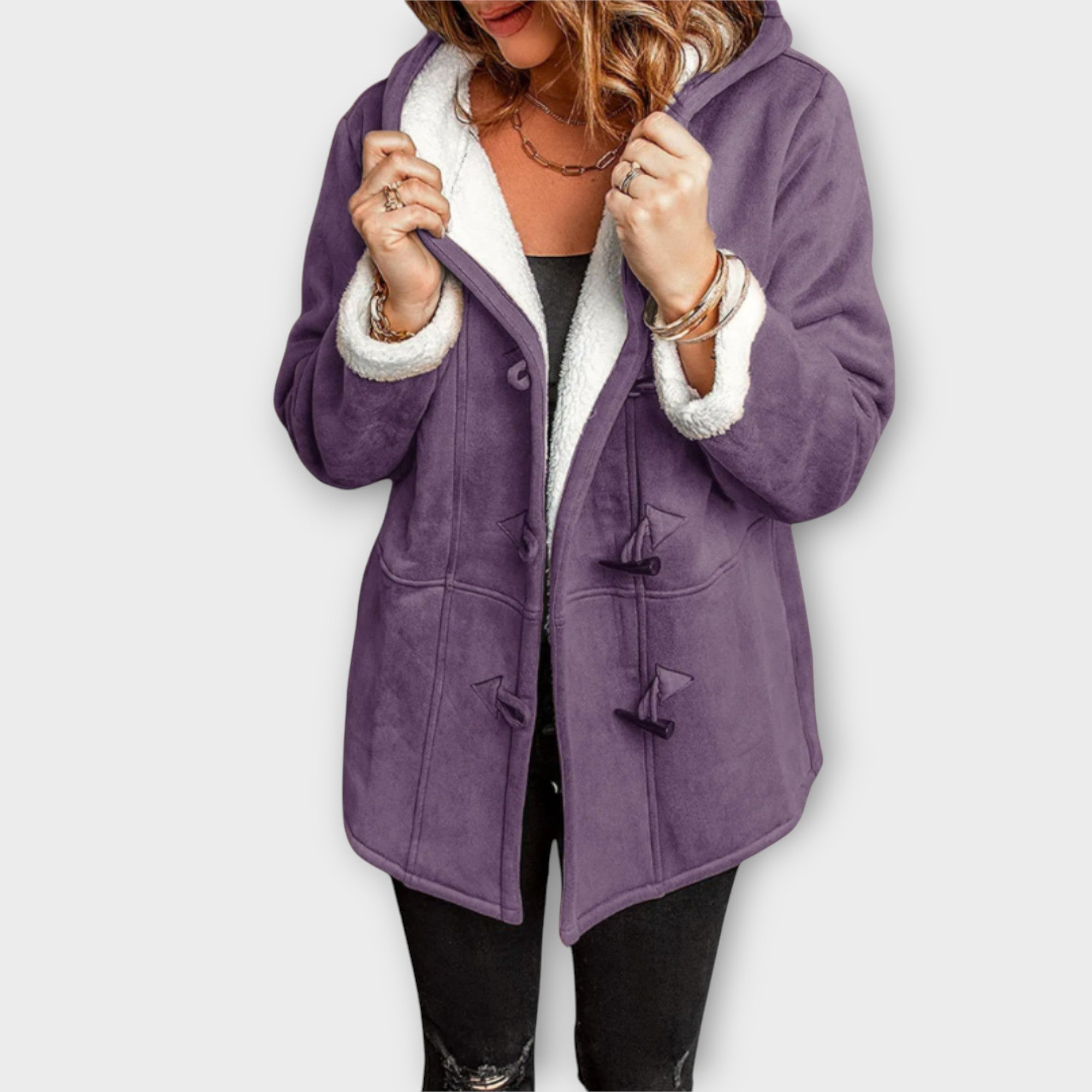 Cozy Toggle-Front Sherpa-Lined Jacket