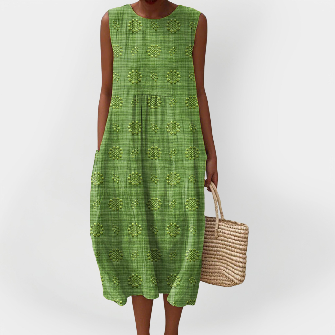 Elegant Sleeveless Cotton Dress with Pockets