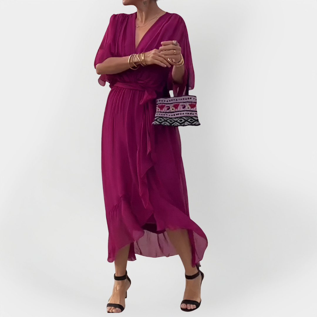 Chiffon Dress with V-Neck