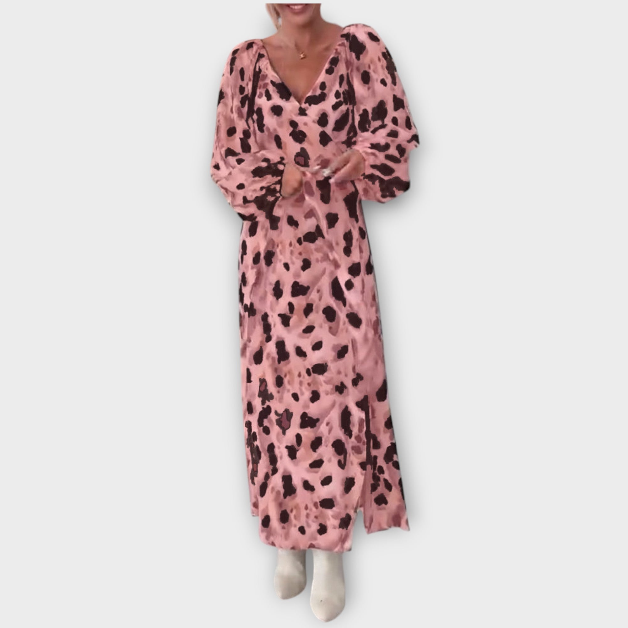 Animal Print Long Sleeve Midi Dress