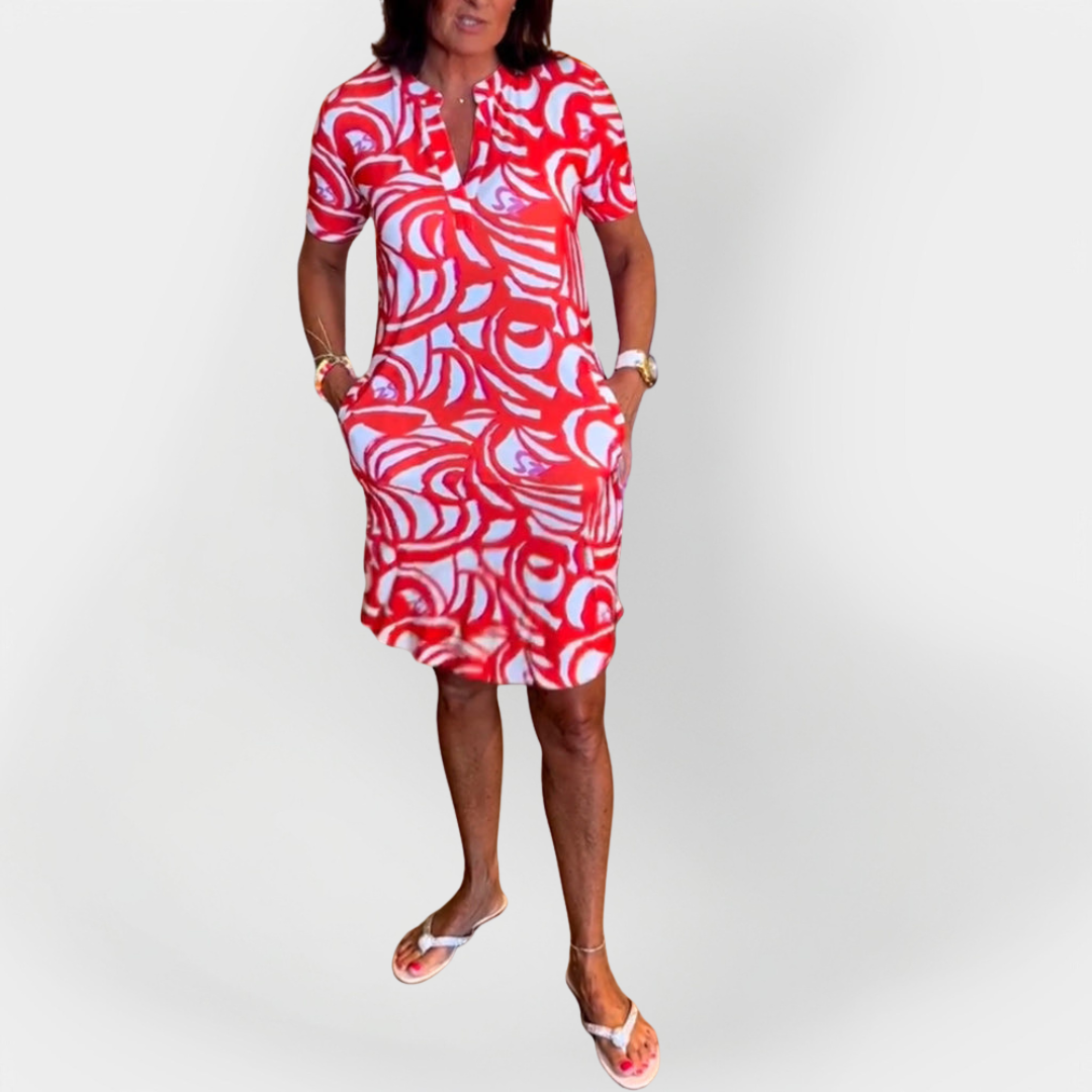 Midi Dress with Pattern and Short Sleeves