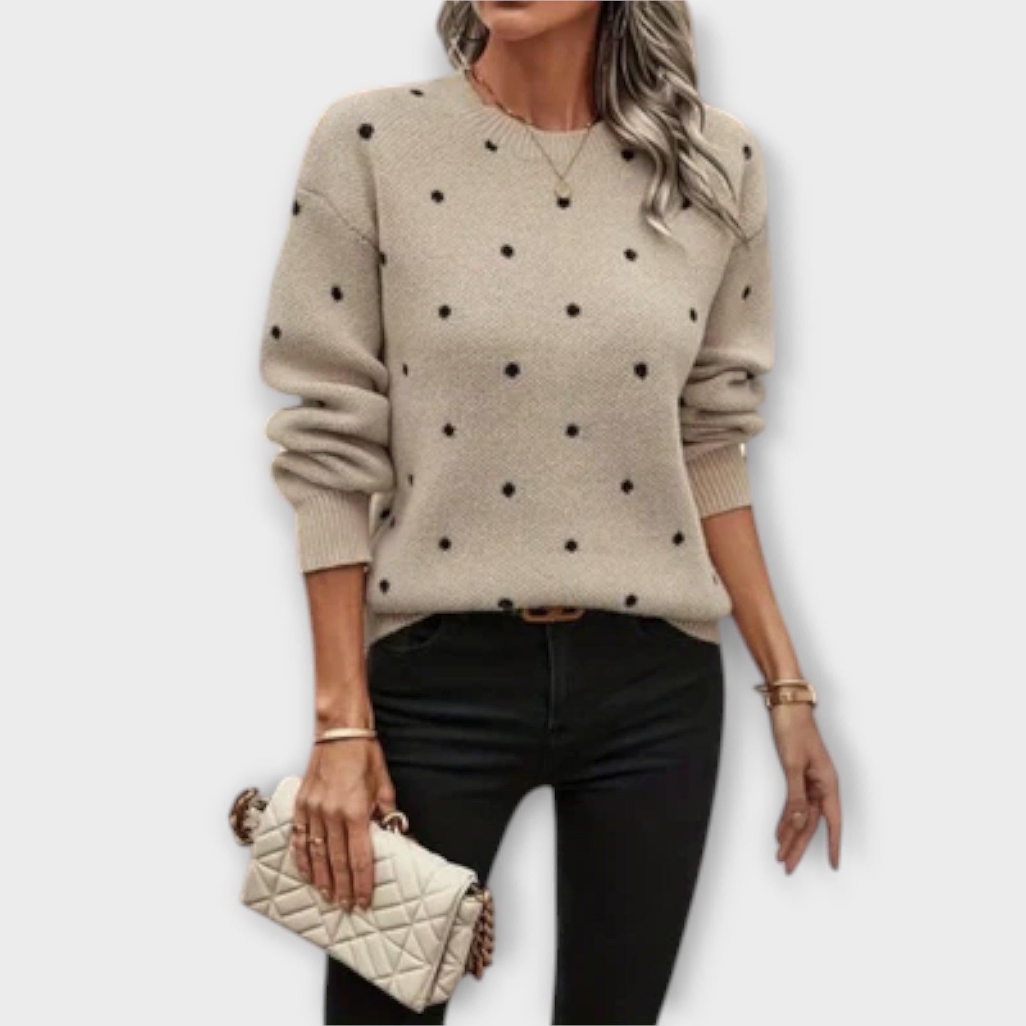 Ava – relaxed long-sleeved knitted jumper with polka dot design