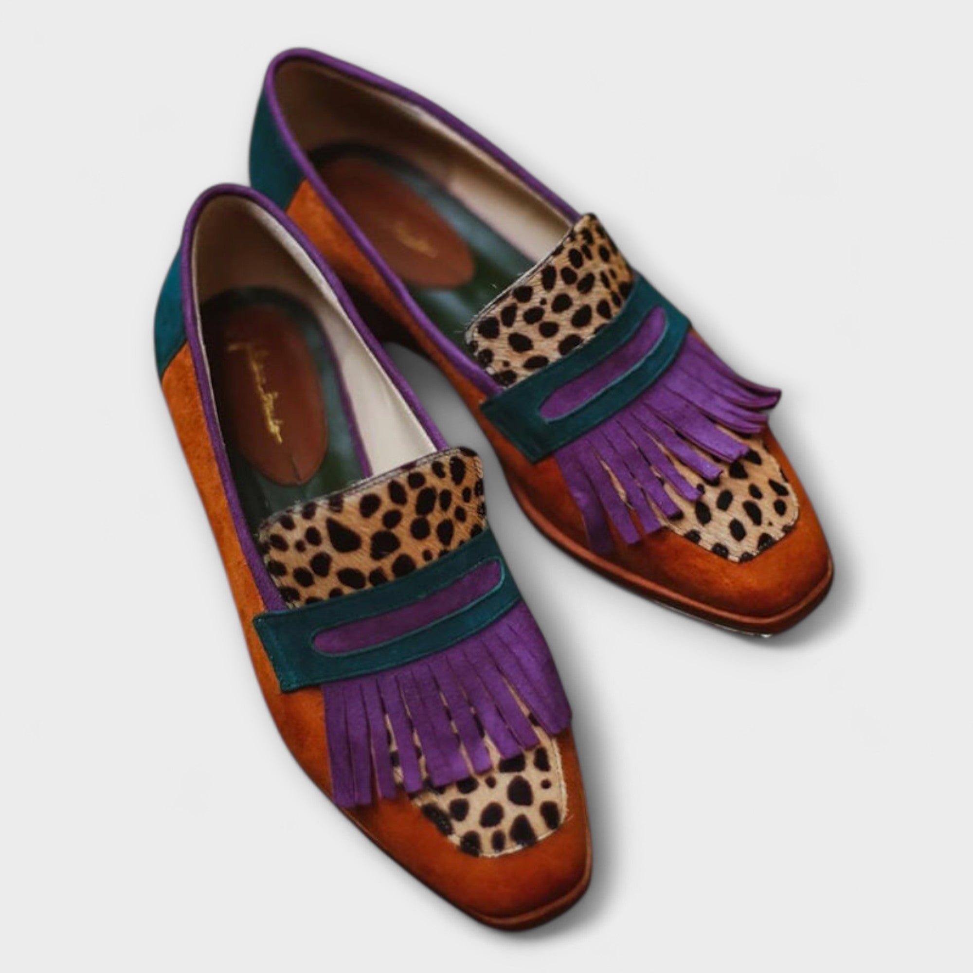 Falon – Brown Loafers with Leopard Print
