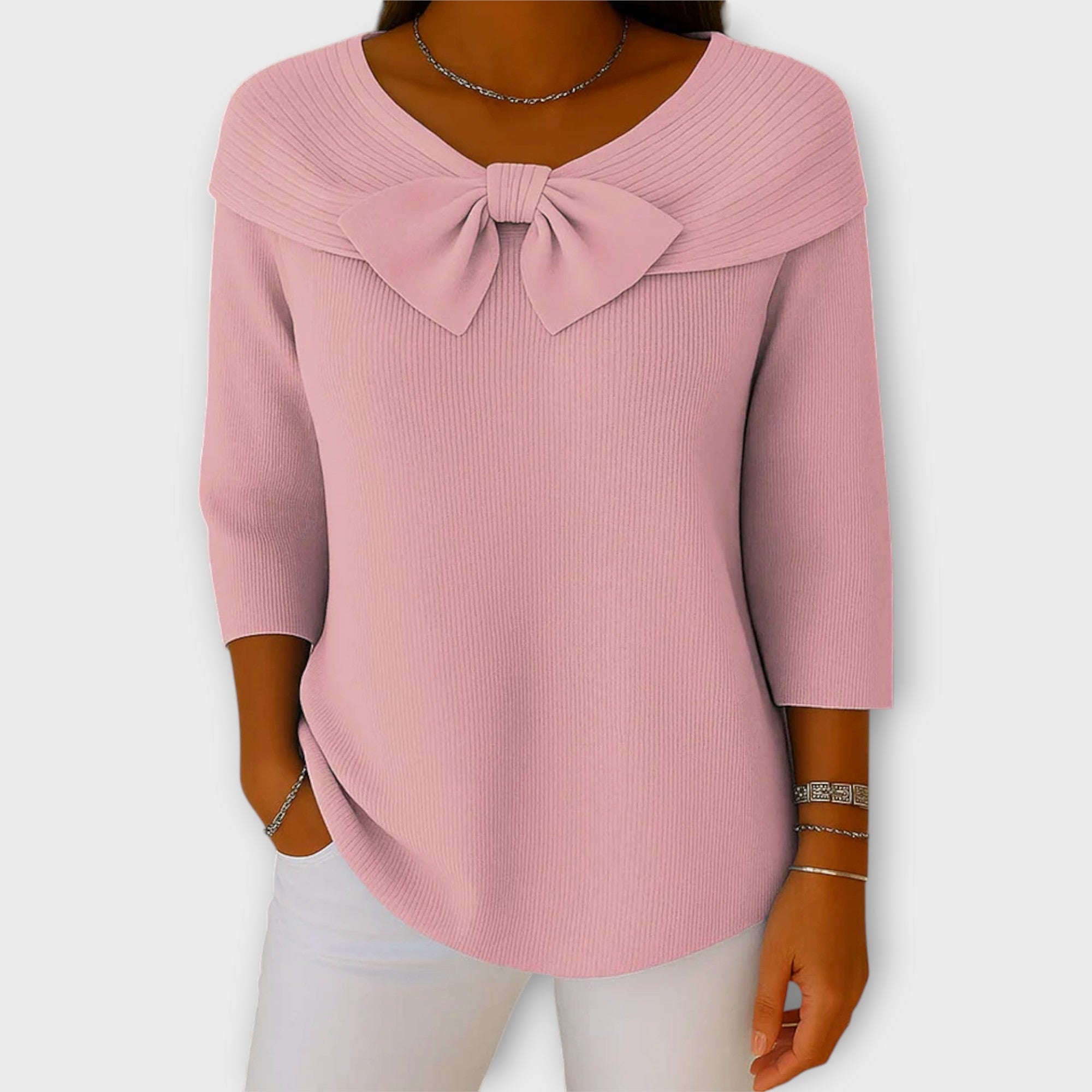 Bow-Detailed Off-Shoulder Knit Top