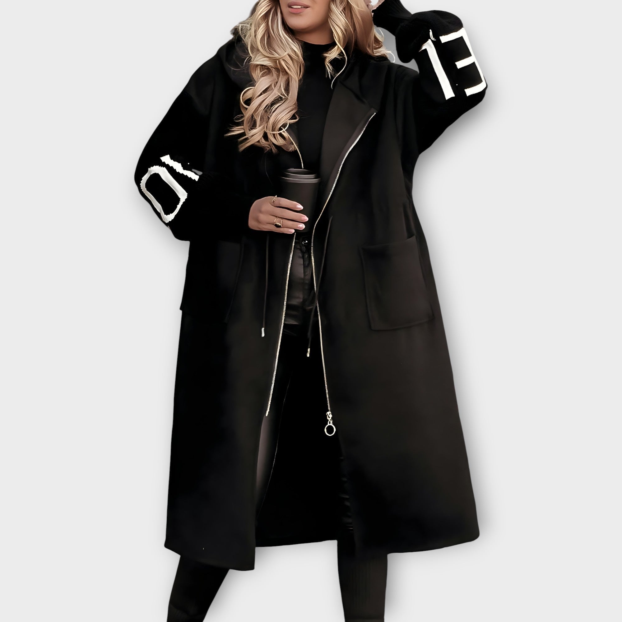 Longline Hooded Coat with Statement Sleeves
