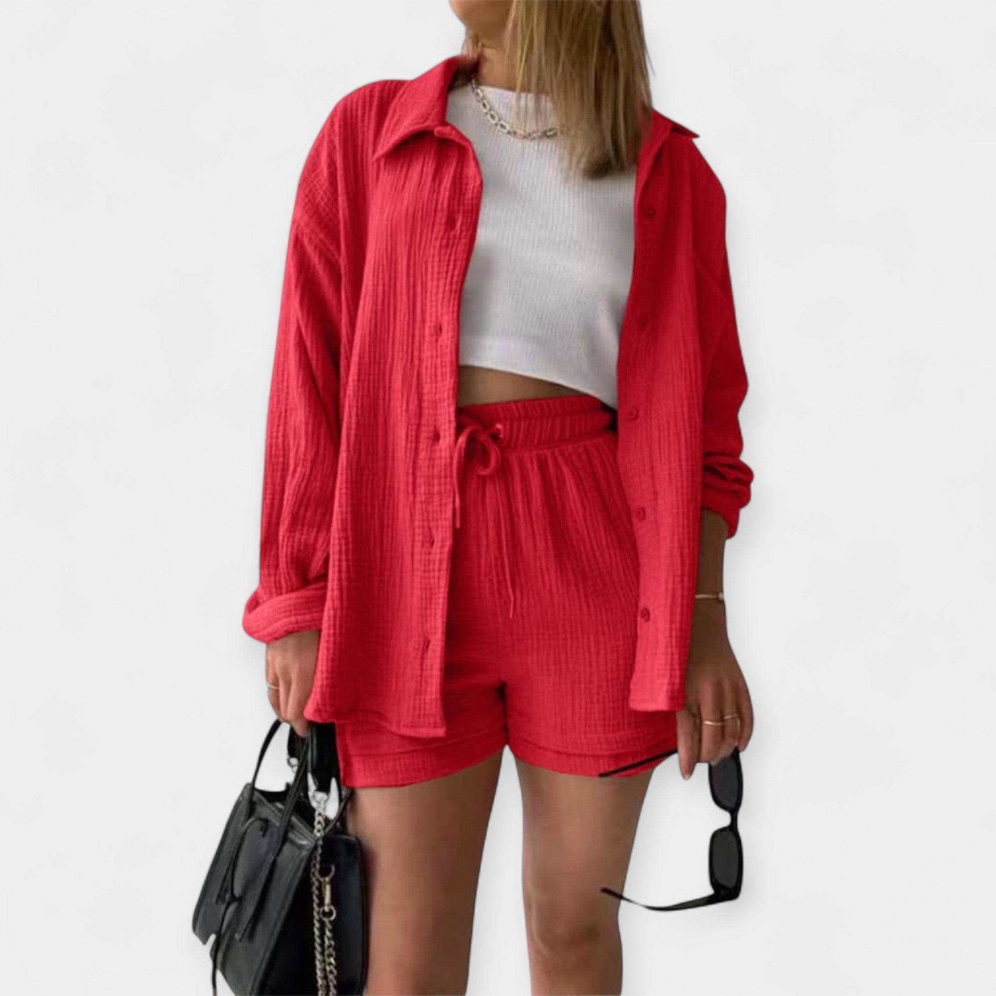 Two-tone summer top-shorts set