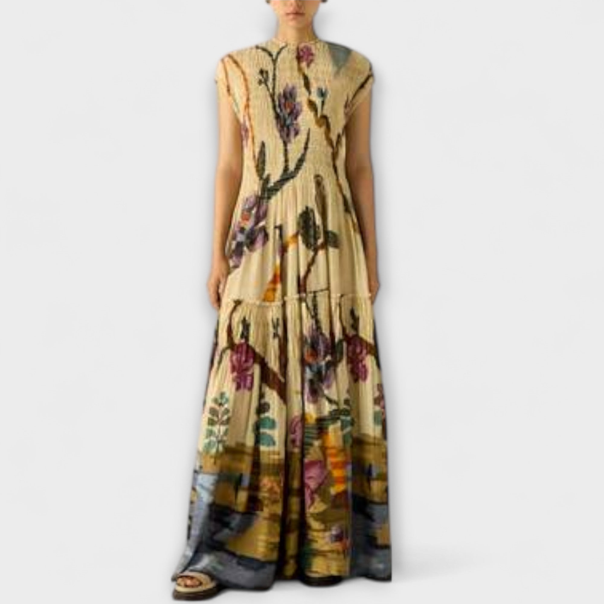 Pleated Printed Maxi Dress