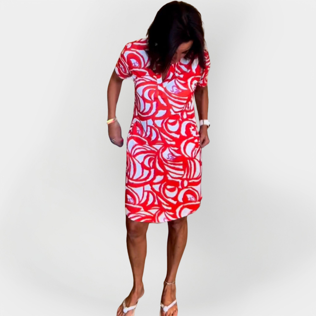 Midi Dress with Pattern and Short Sleeves