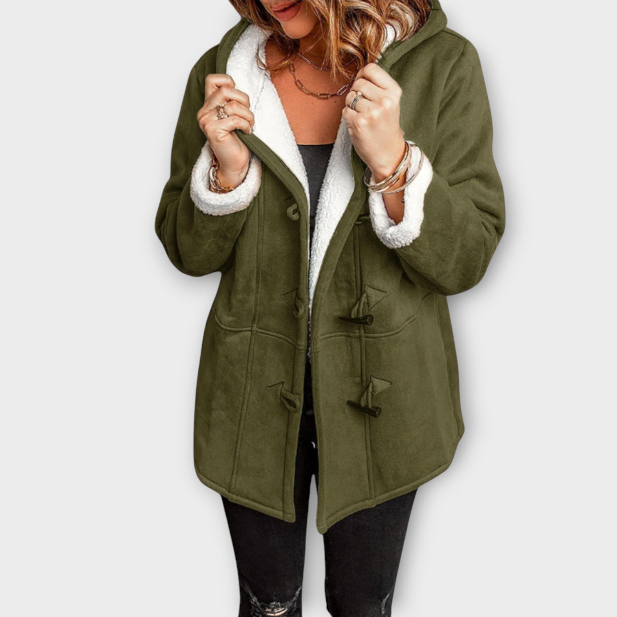 Cozy Toggle-Front Sherpa-Lined Jacket