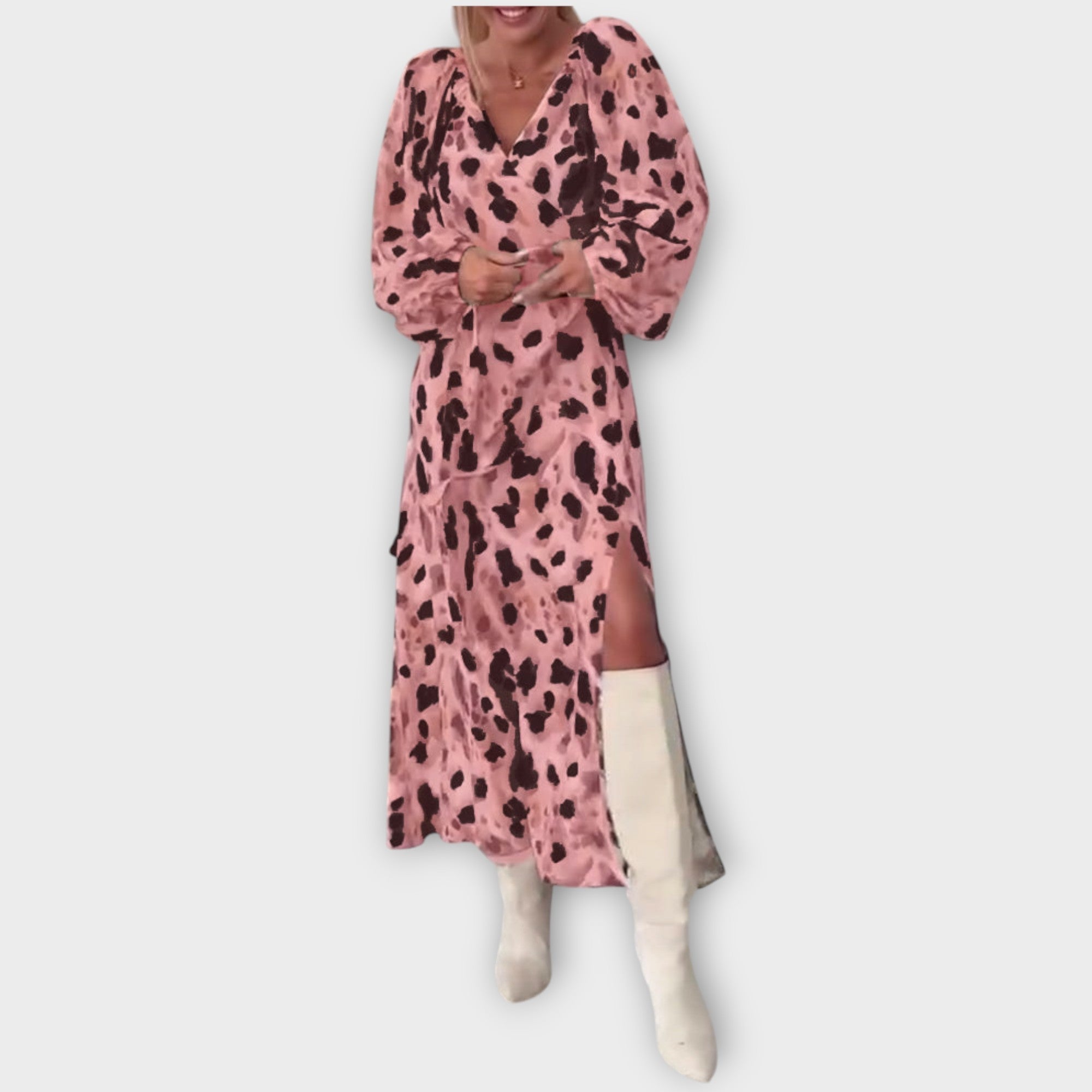 Animal Print Long Sleeve Midi Dress