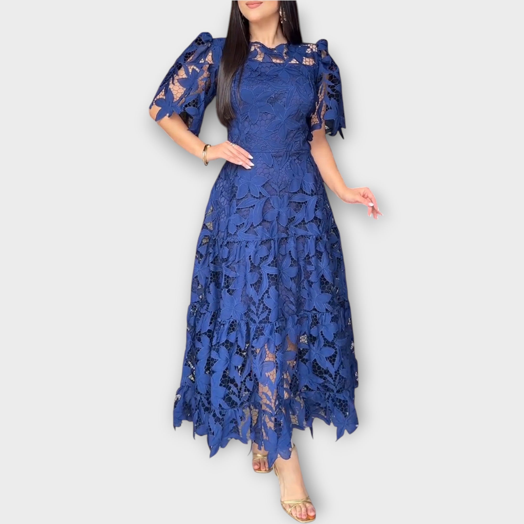 Elegant Floral Lace Midi Dress