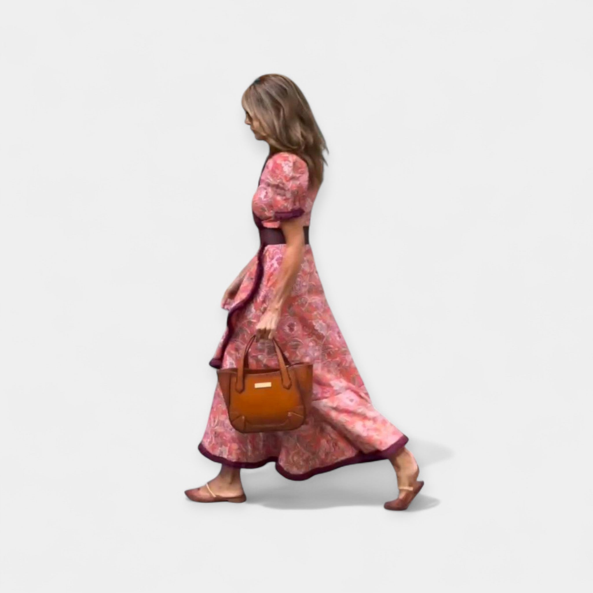 Romantic Dress with Belt and Satin Ruffles