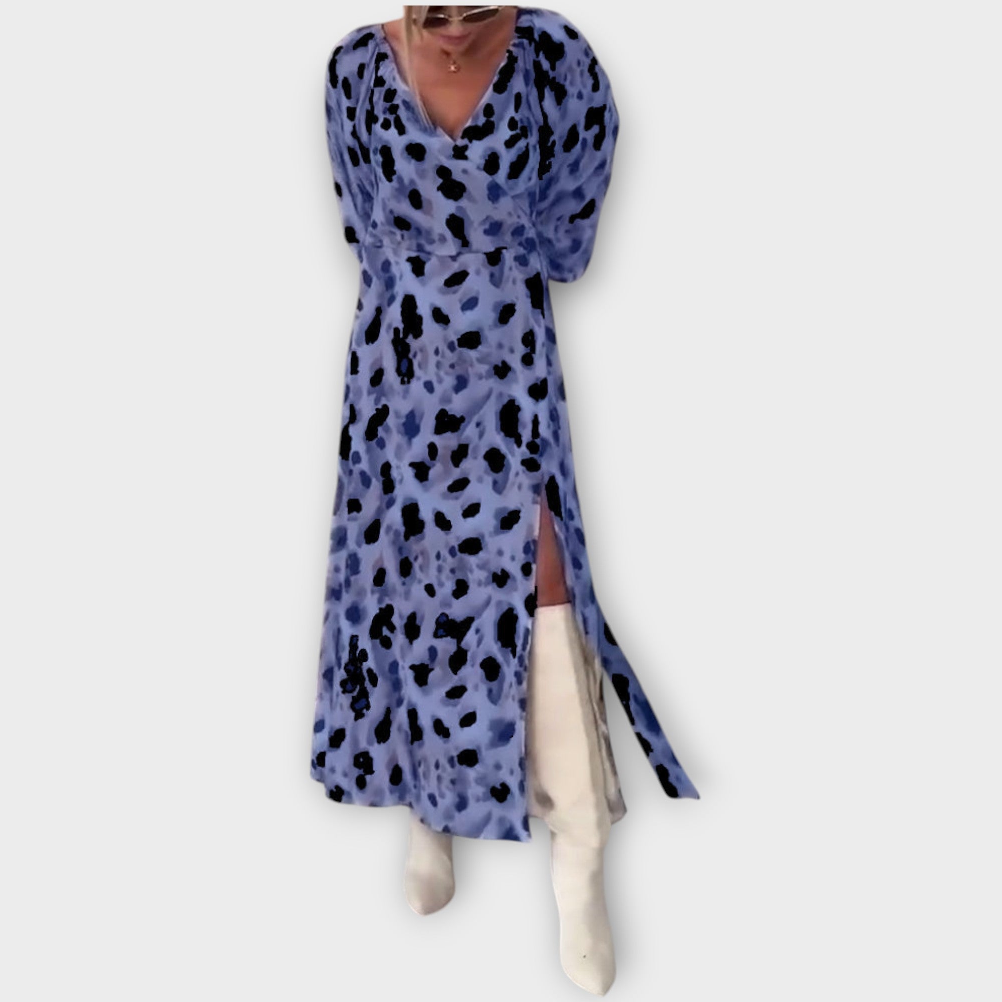 Animal Print Long Sleeve Midi Dress