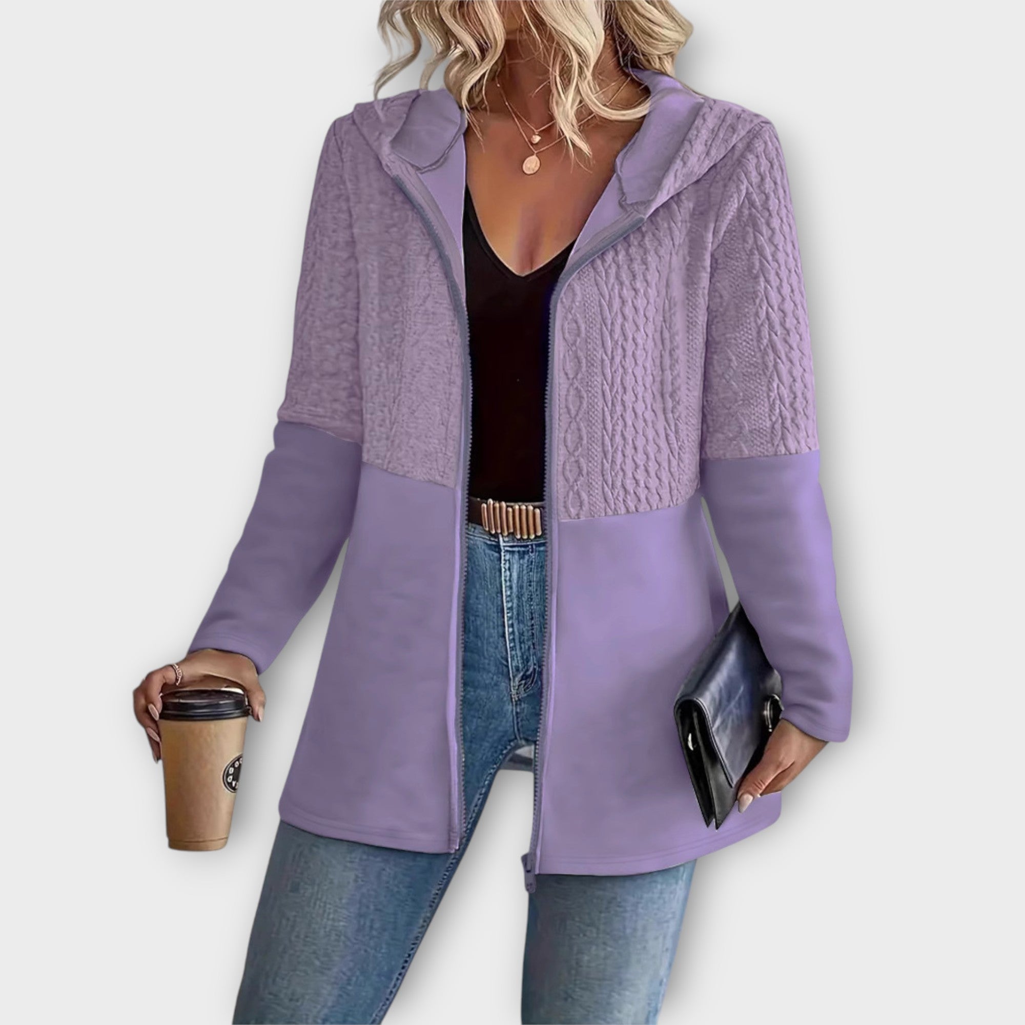 Textured Zip-Up Hooded Cardigan