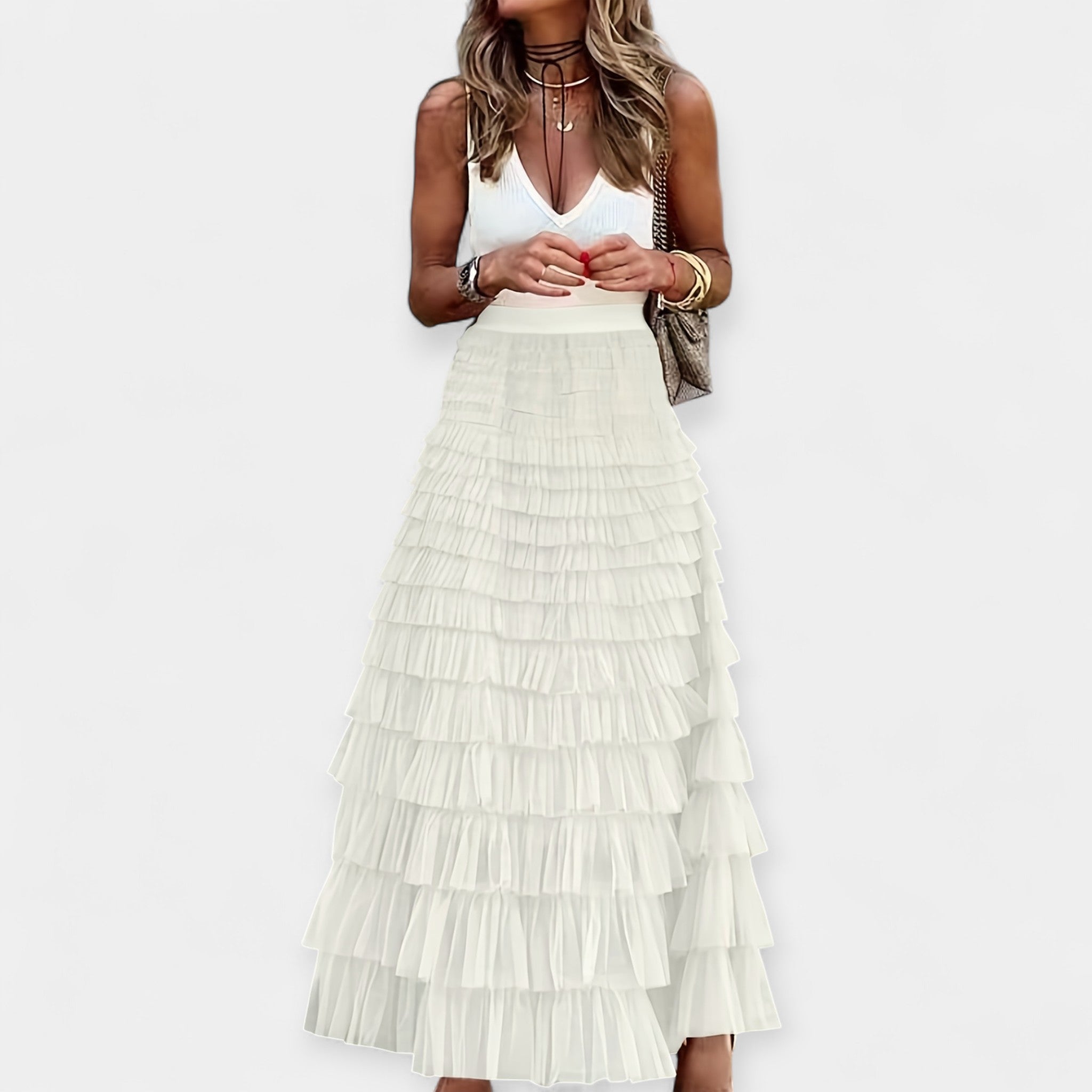Boho Skirt with Mesh Satin Hem