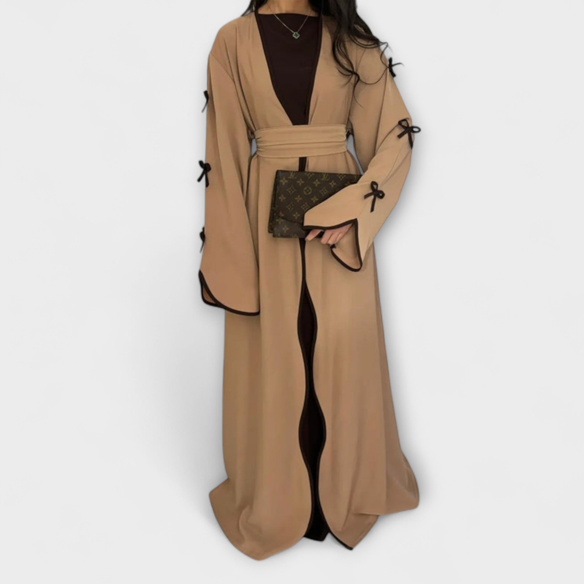 Stylish Cardigan and Dress Combination with Striped Decoration