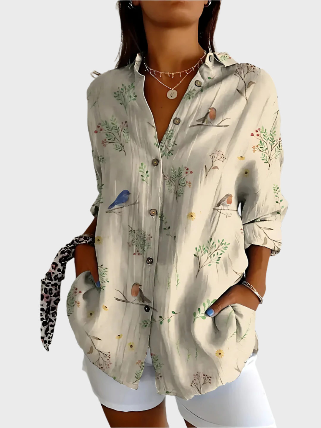 Cotton Blouse with Floral Design