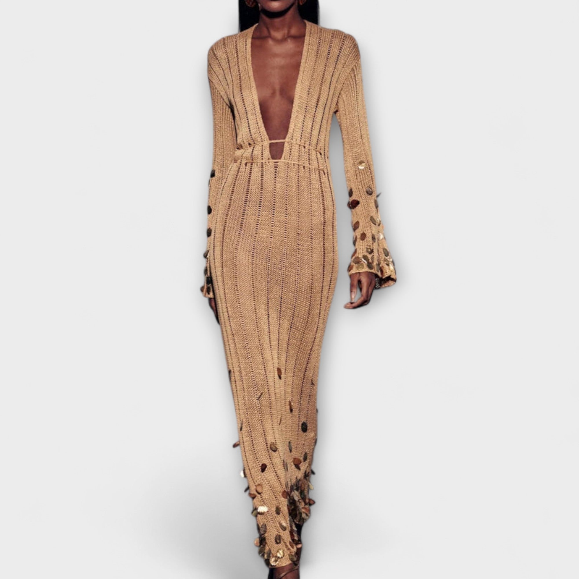 Gold Knitted Maxi Dress by Dolly