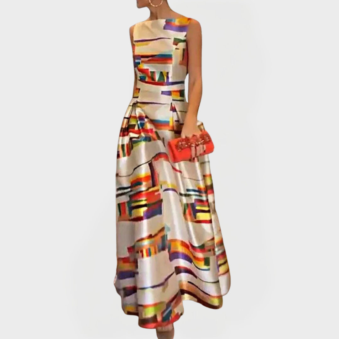Long Dress with Geometric Patterns and Modern Cut