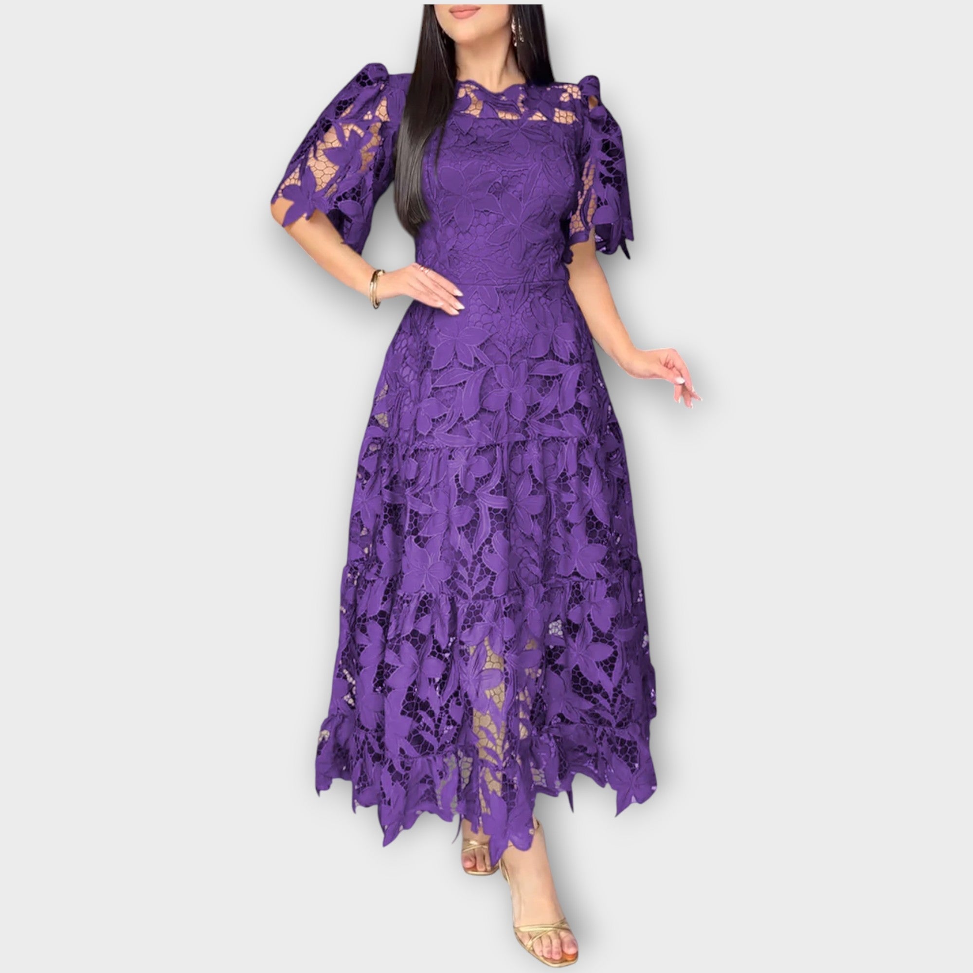 Elegant Floral Lace Midi Dress