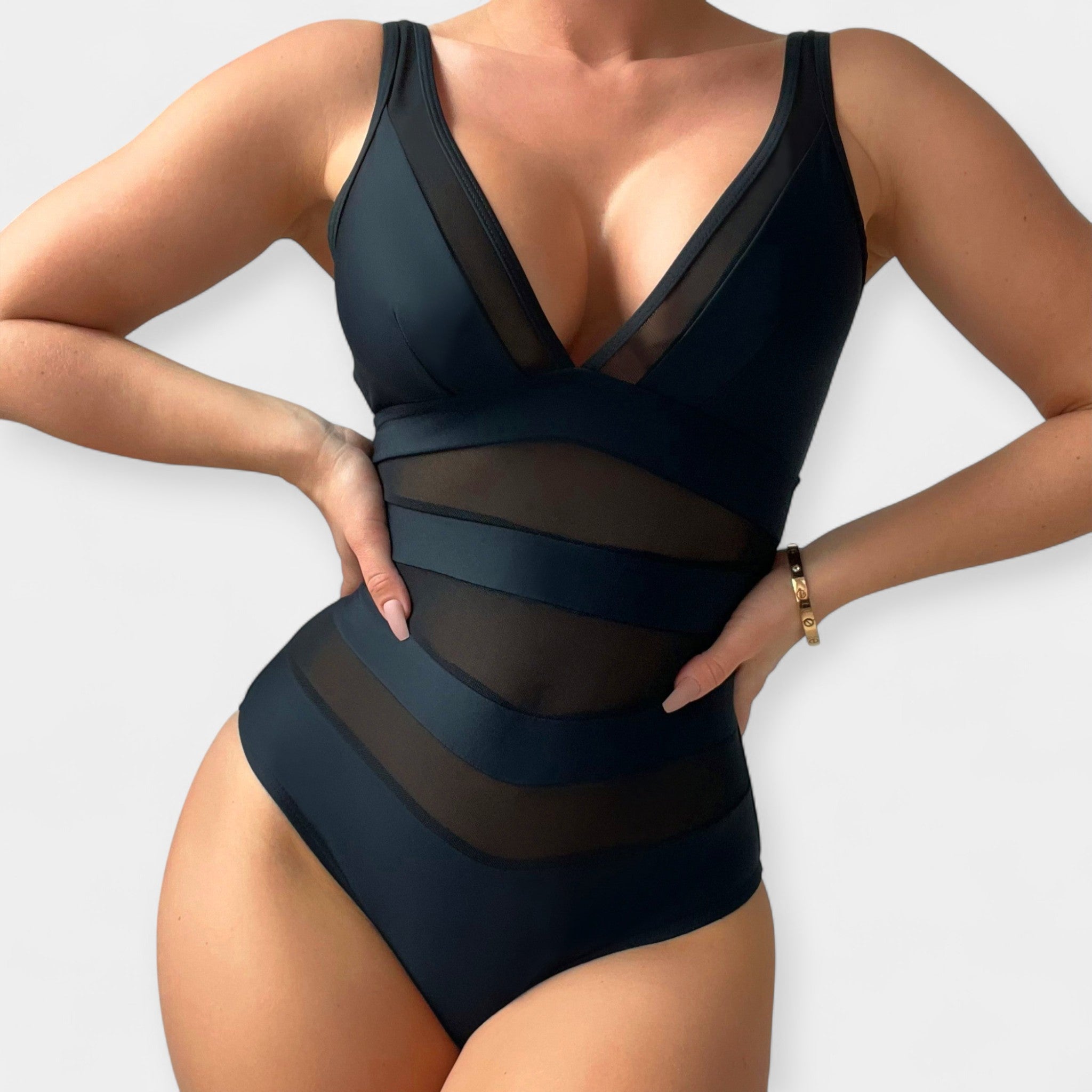 One-Piece Swimsuit with Sheer Details