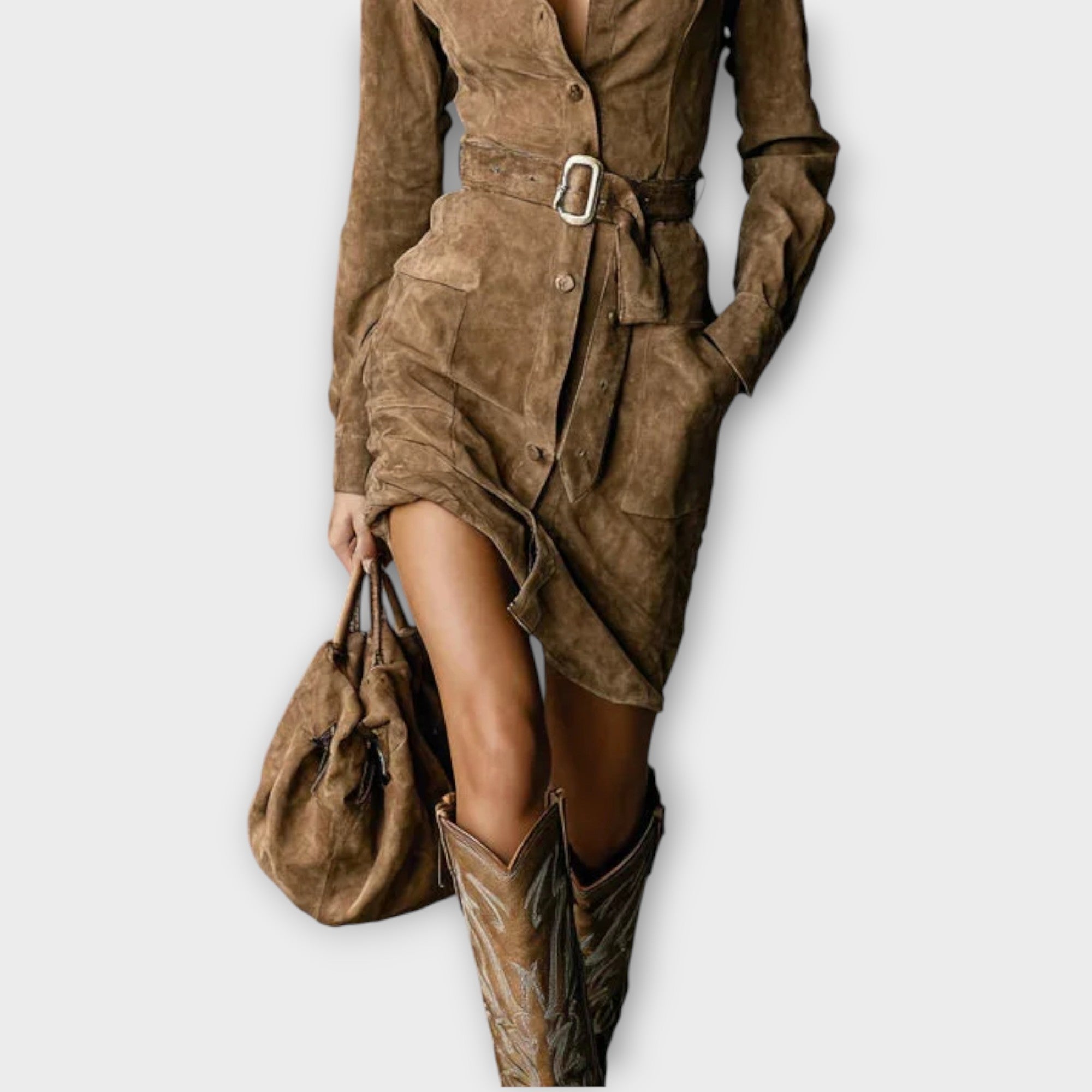 Suede Belted Shirt Dress